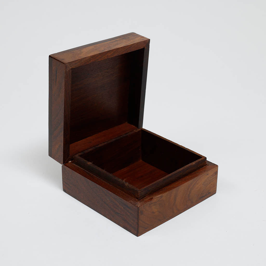 Carved Wooden Box with Inlay Work on Top