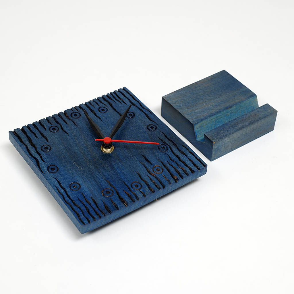 Handcrafted Wooden Table Clock with Stand – 2-Piece Set