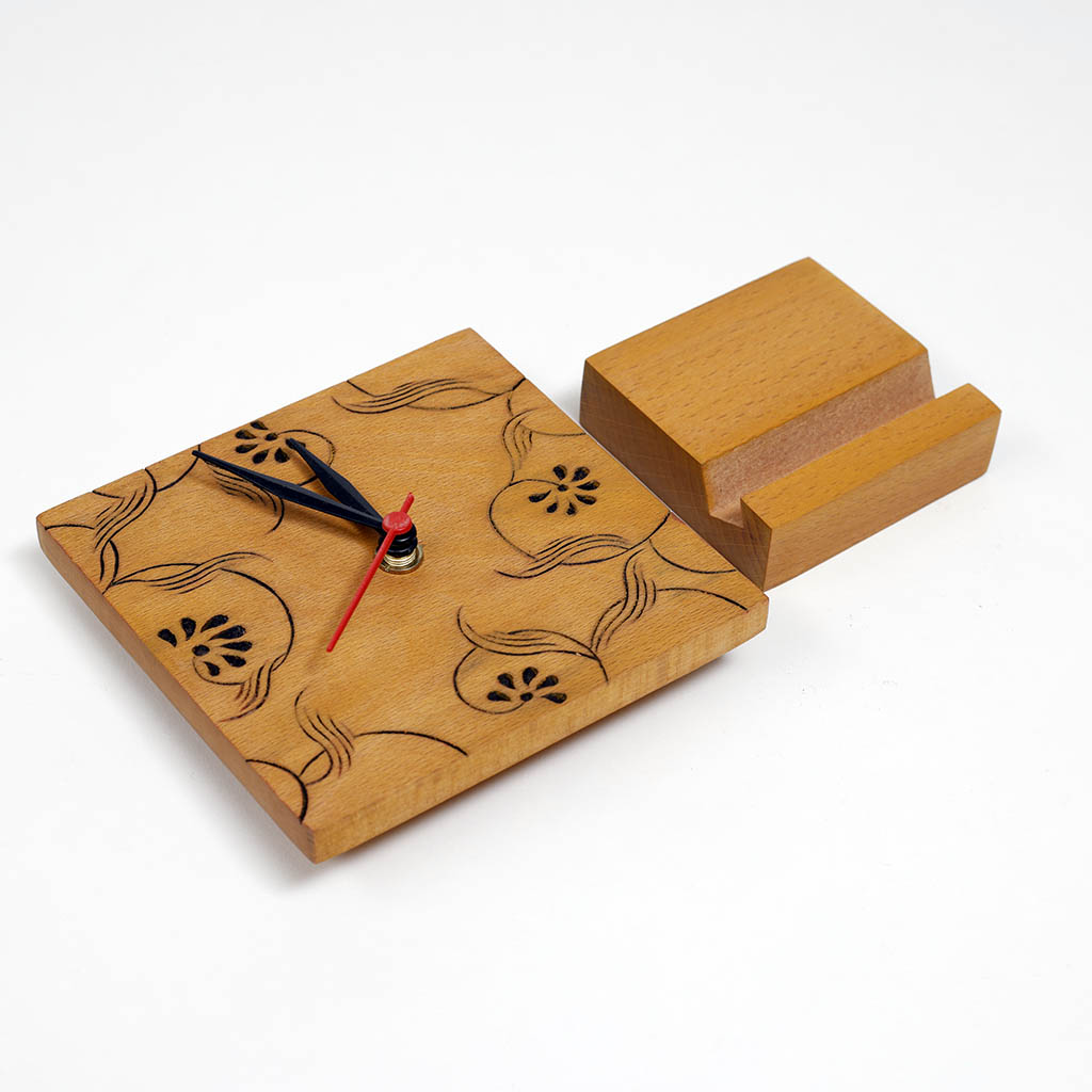 Handcrafted Wooden Table Clock with Stand – 2-Piece Set