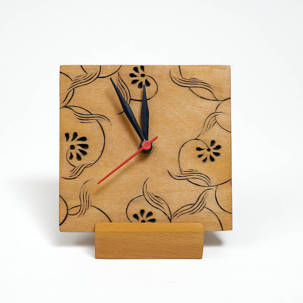 Handcrafted Wooden Table Clock with Stand – 2-Piece Set