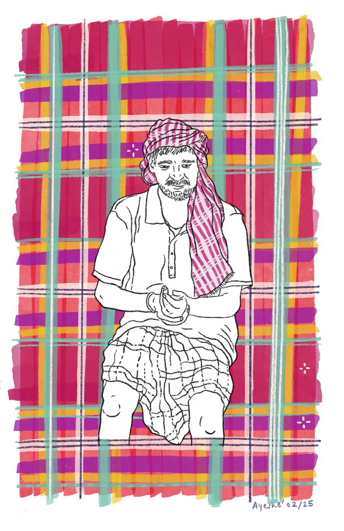 Gamchha in Daily Life – Illustrated Portrait Poster-Cooling Comfort