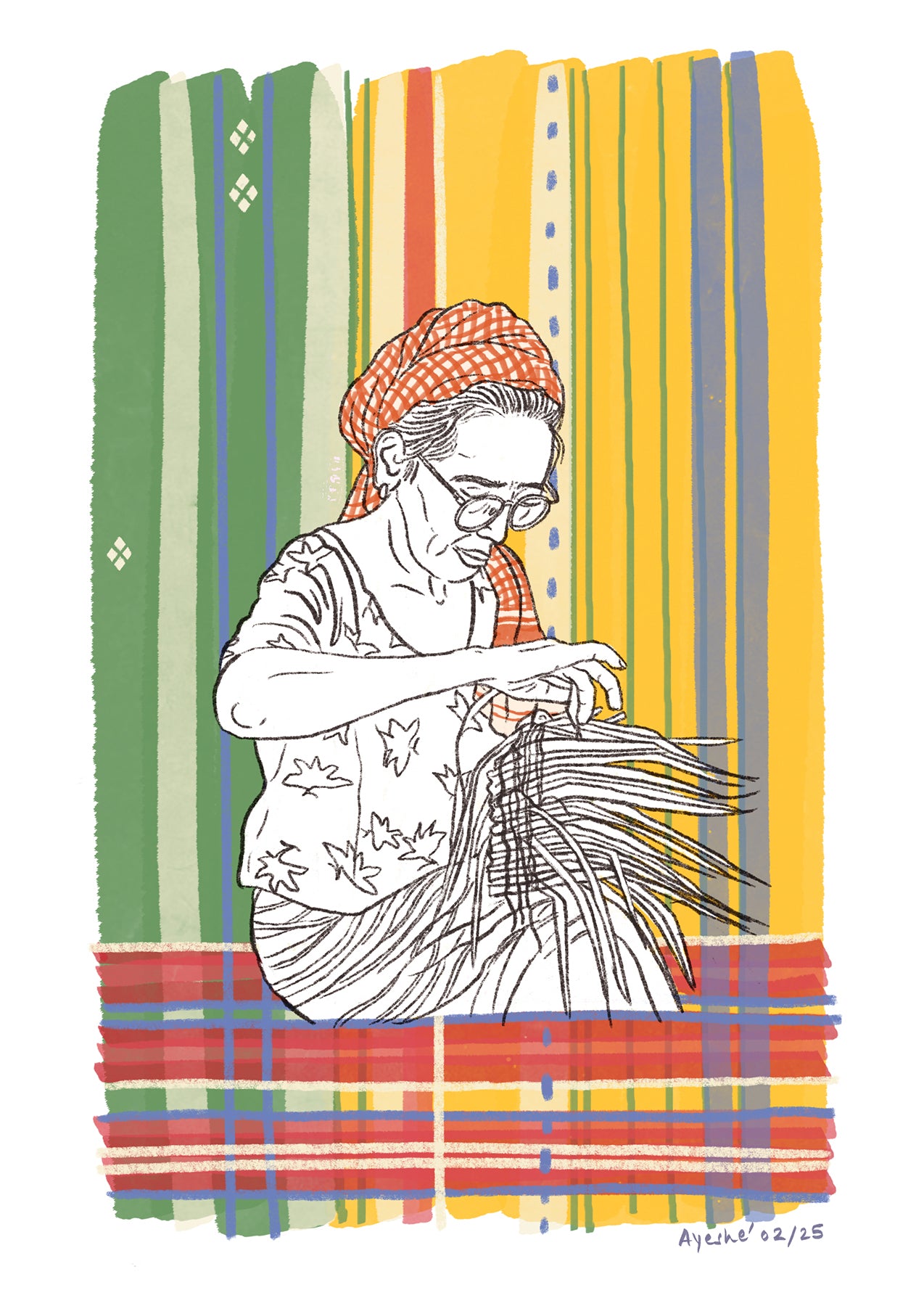 Gamchha in Daily Life – Illustrated Portrait Poster-Traditional Wrap