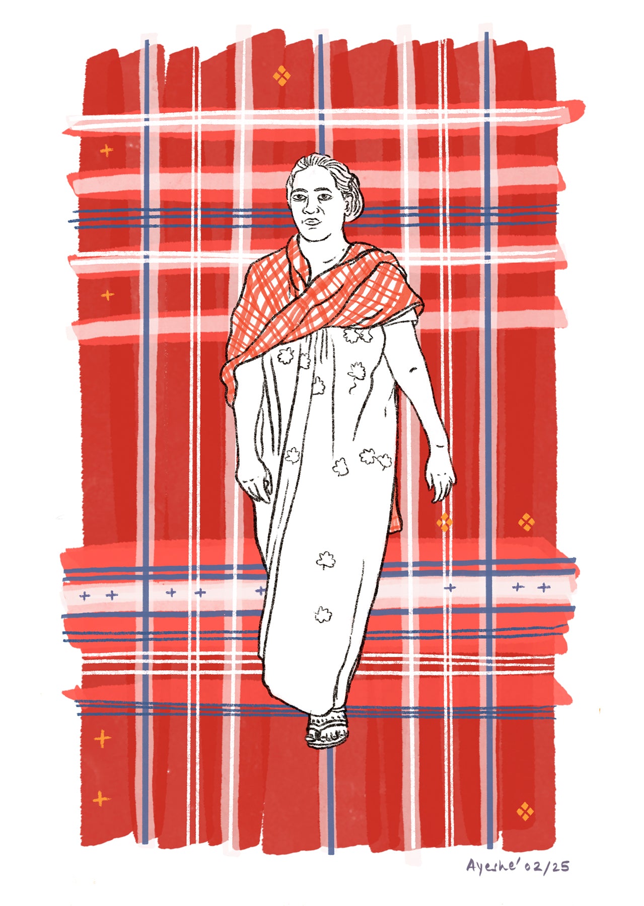 Gamchha in Daily Life – Illustrated Portrait Poster
