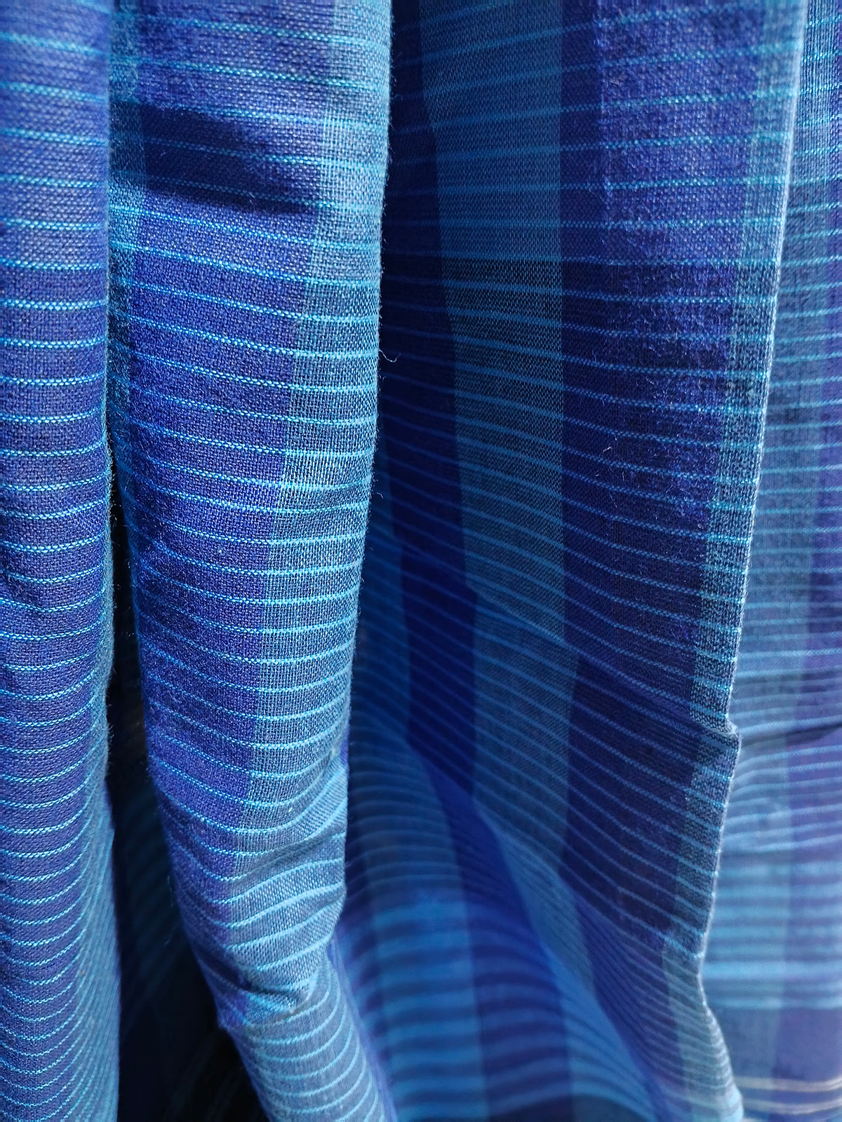 Contemporary Gamchha Cotton Saree – Ocean Blue Checks & Stripes
