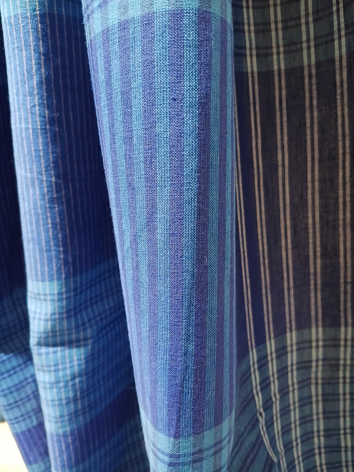 Contemporary Gamchha Cotton Saree – Ocean Blue Checks & Stripes