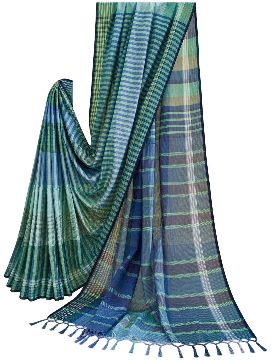 Teal Blue Striped Handloom Gamchha Saree