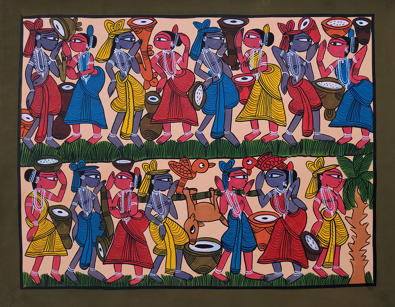 KalighatPainting _Tribal Dance_by BapiChitrakar