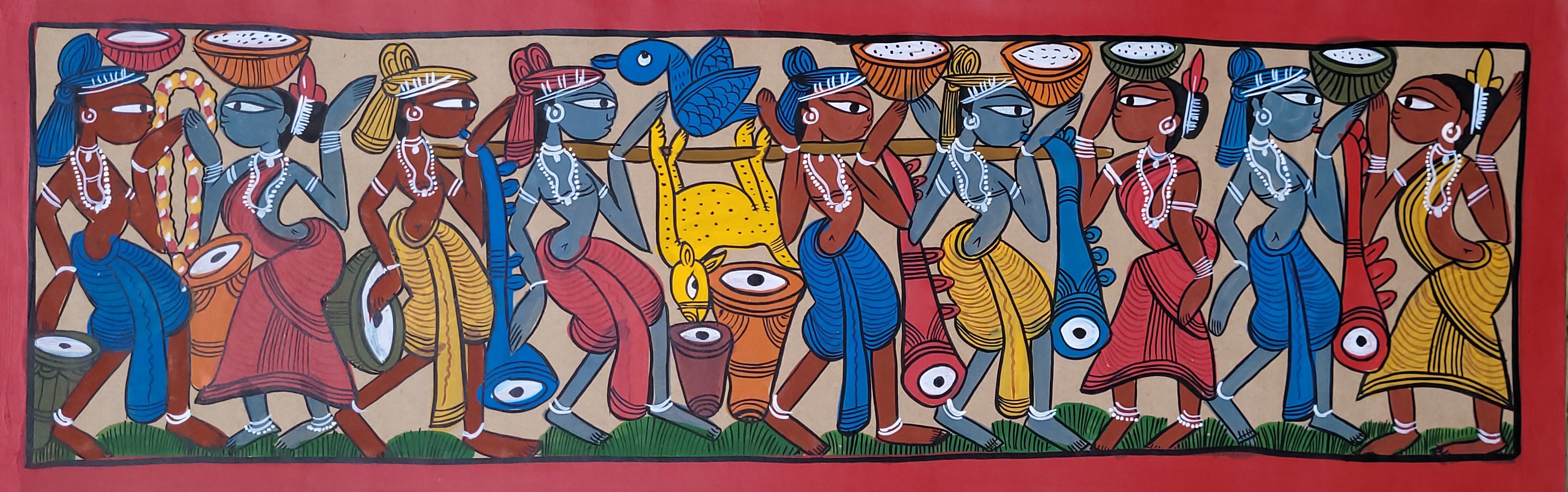 KalighatPainting _Tribal Dance_by BapiChitrakar