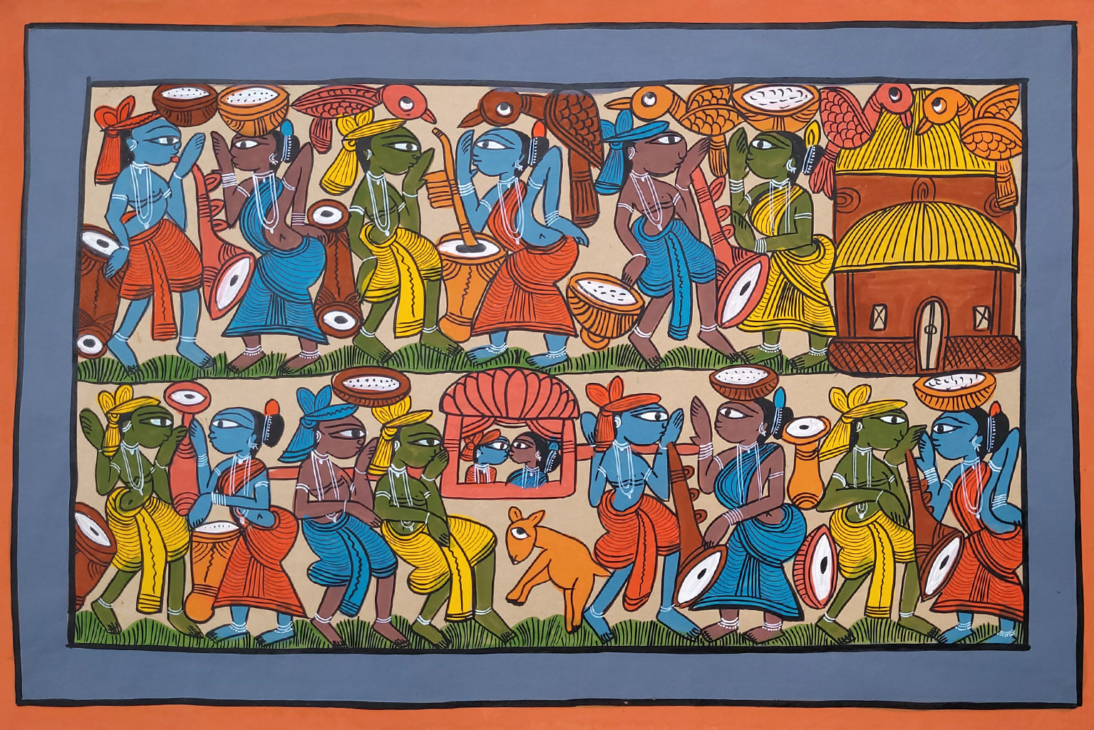 KalighatPainting _Tribal Dance_by BapiChitrakar