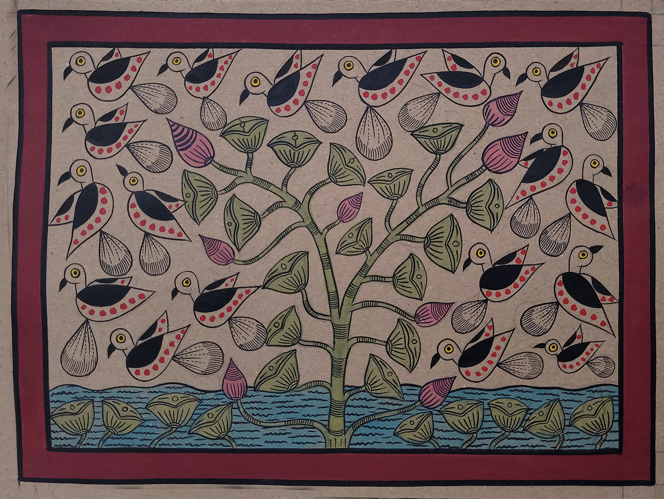 KalighatPainting _Flower & Bird_by BapiChitrakar
