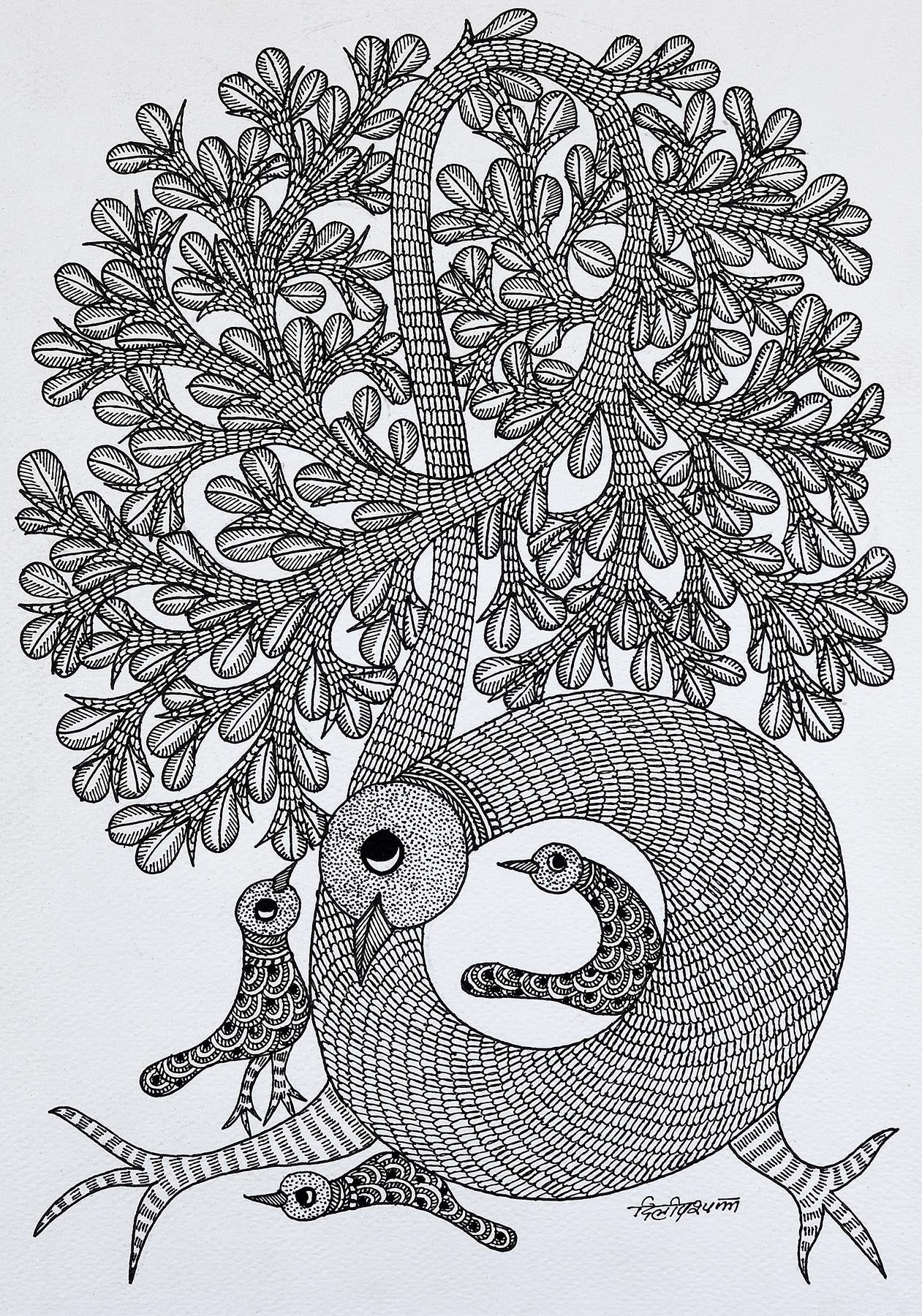 Gond folk art painting by Dilip Shyam