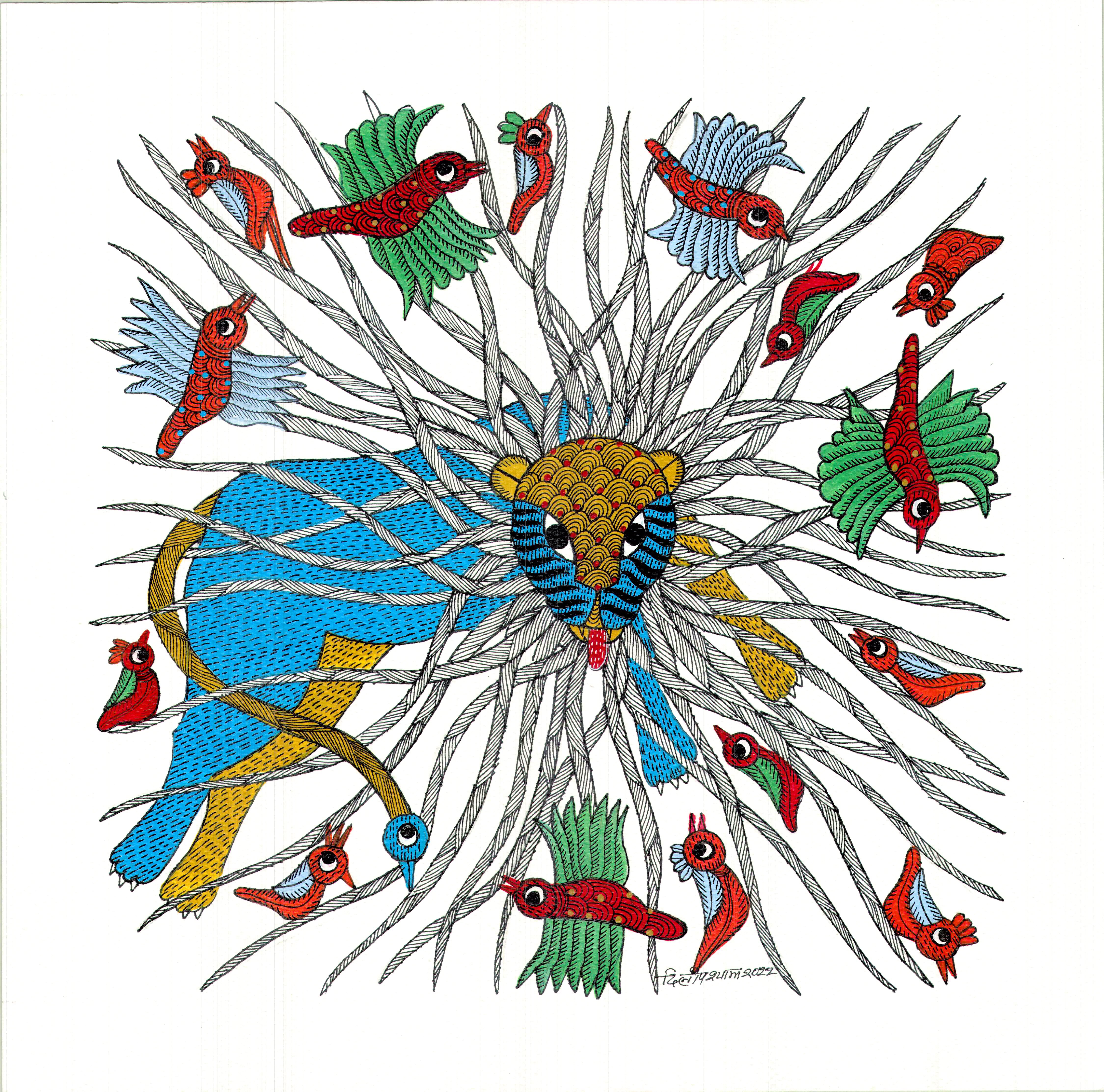 Gond folk art painting by Dilip Shyam