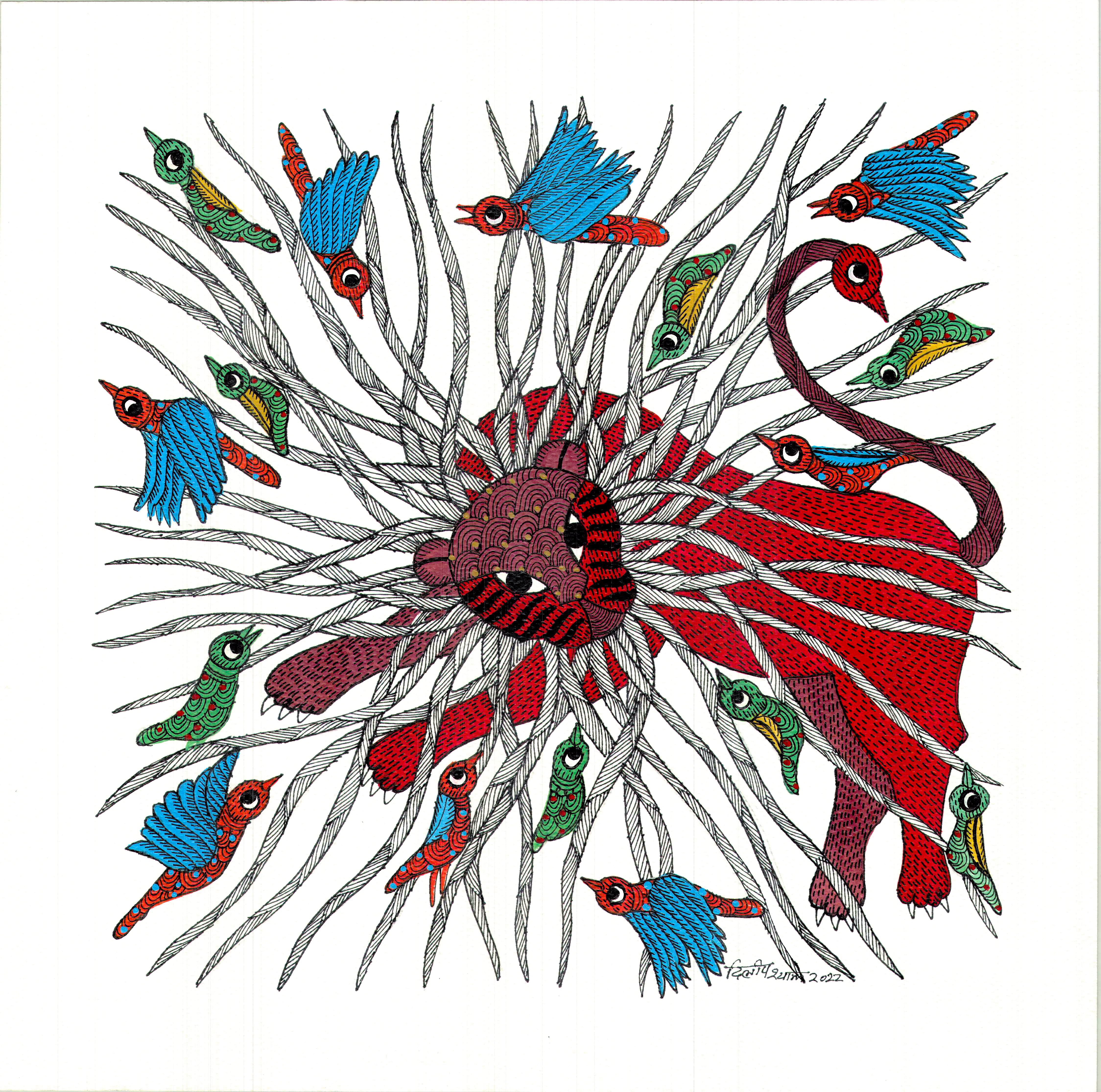 Gond folk art painting by Dilip Shyam