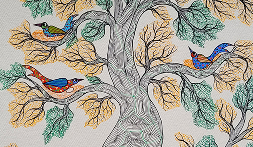 Gond folk art _"Turtle & Tree" by Shambhavsingh Shyam