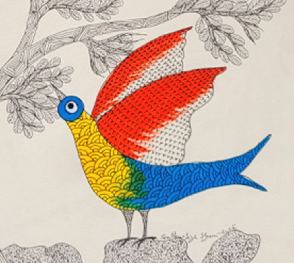 Gond folk art _"Tree of Life & Birds" by Shambhavsingh Shyam