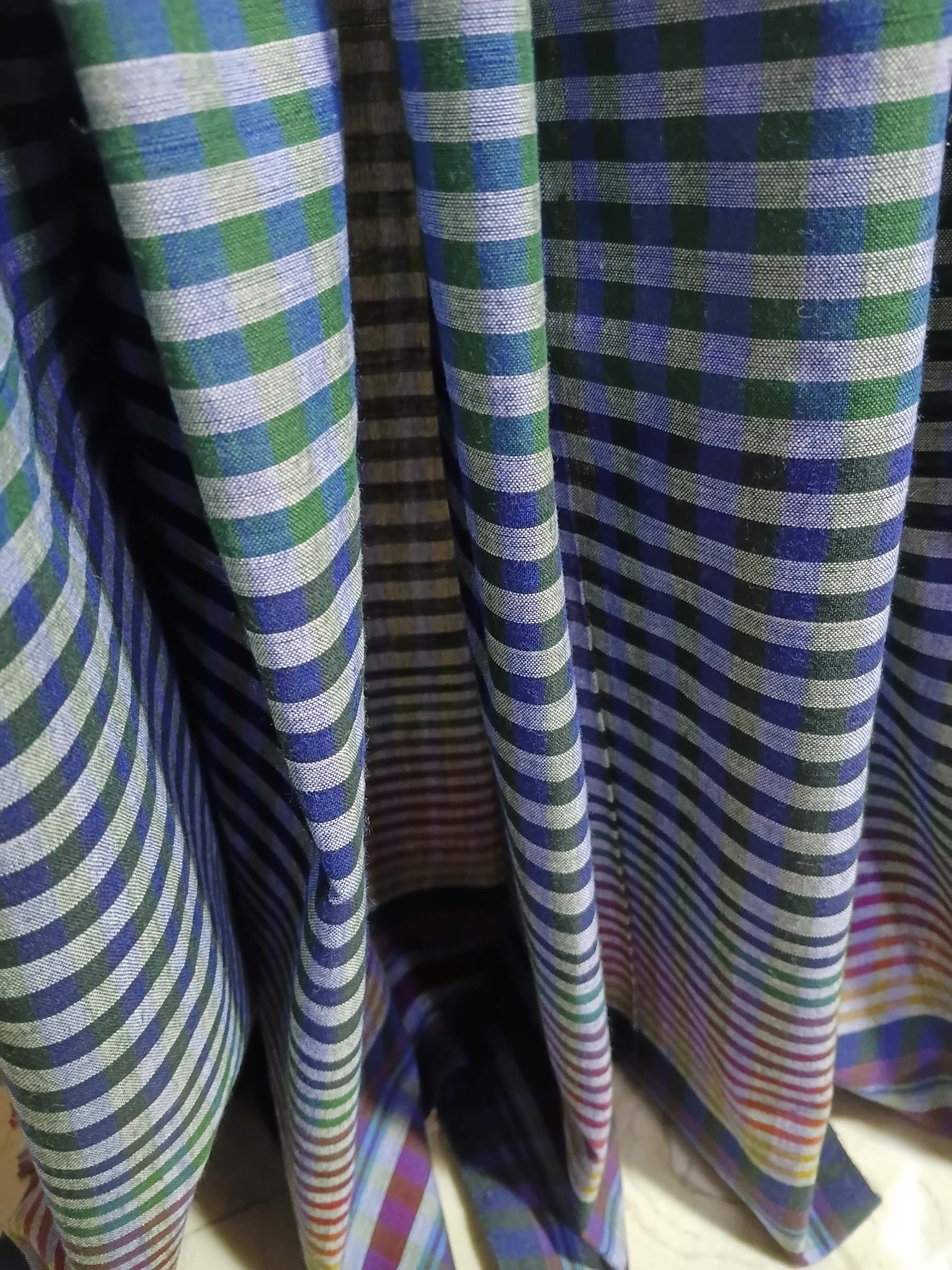 Contemporary Gamchha Cotton Saree – Indigo Green Stripe