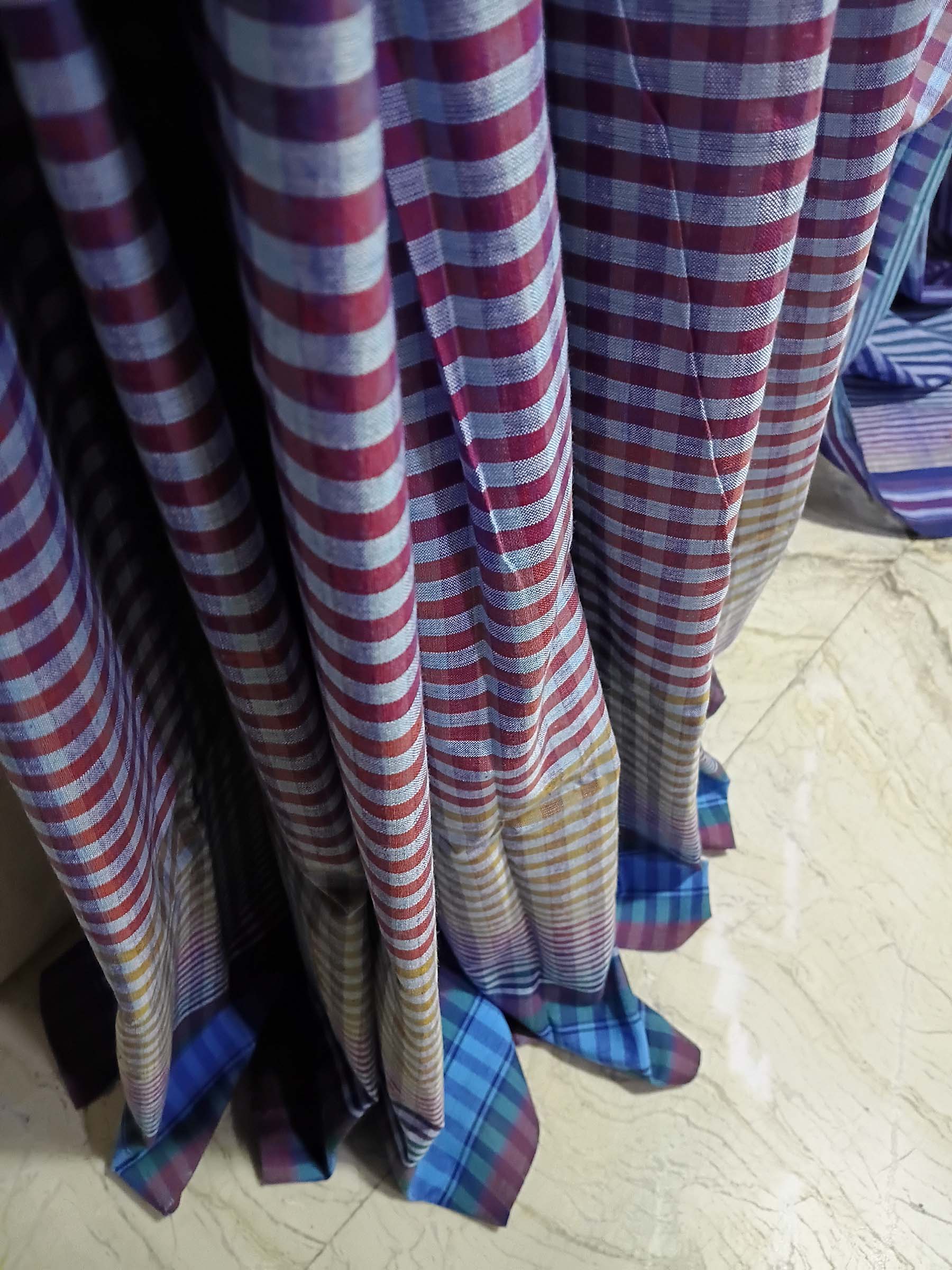 Contemporary Gamchha Cotton Saree – Red Teal Check Edit