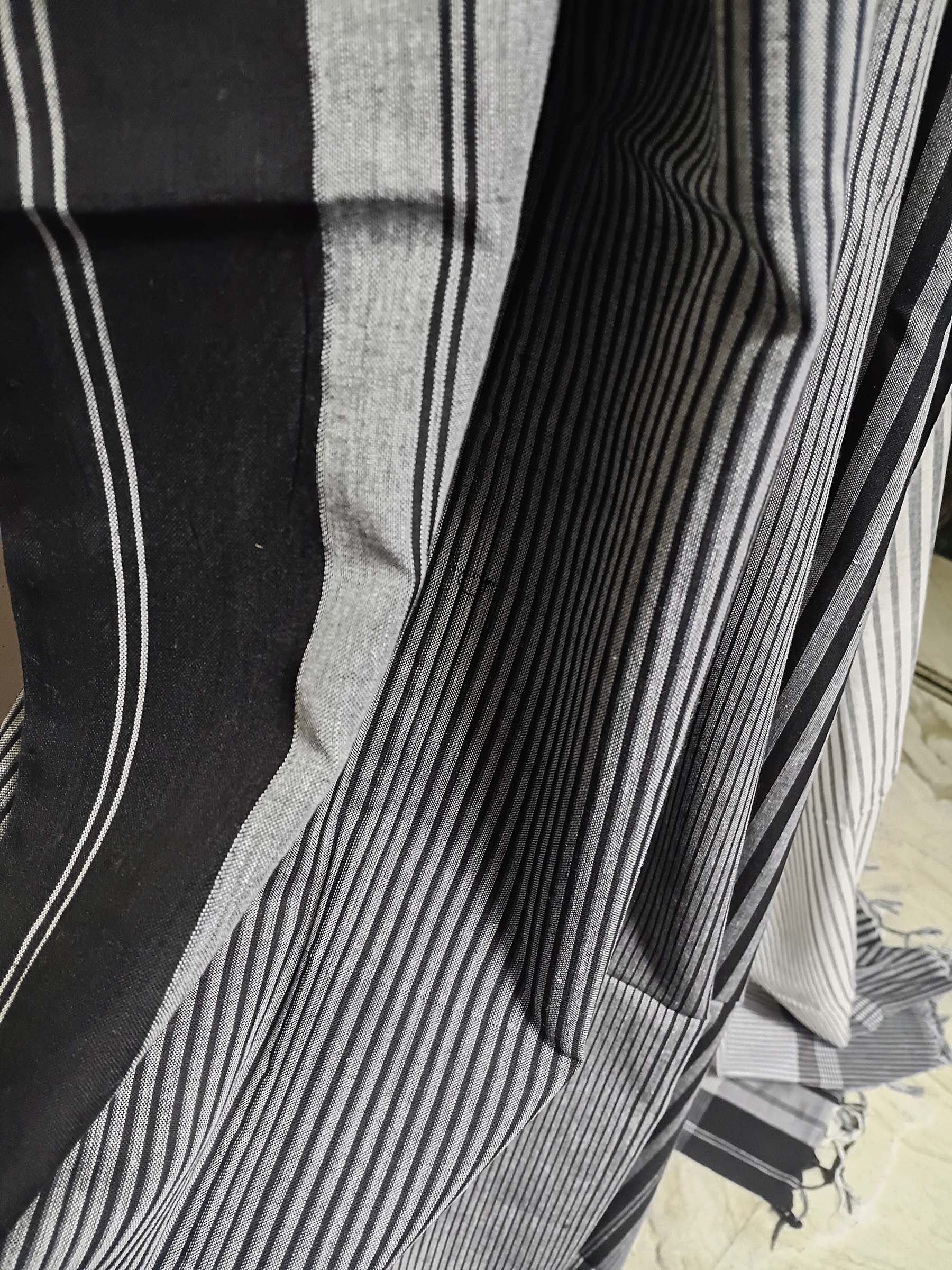 Contemporary Gamchha Cotton Saree – Monochrome Stripe