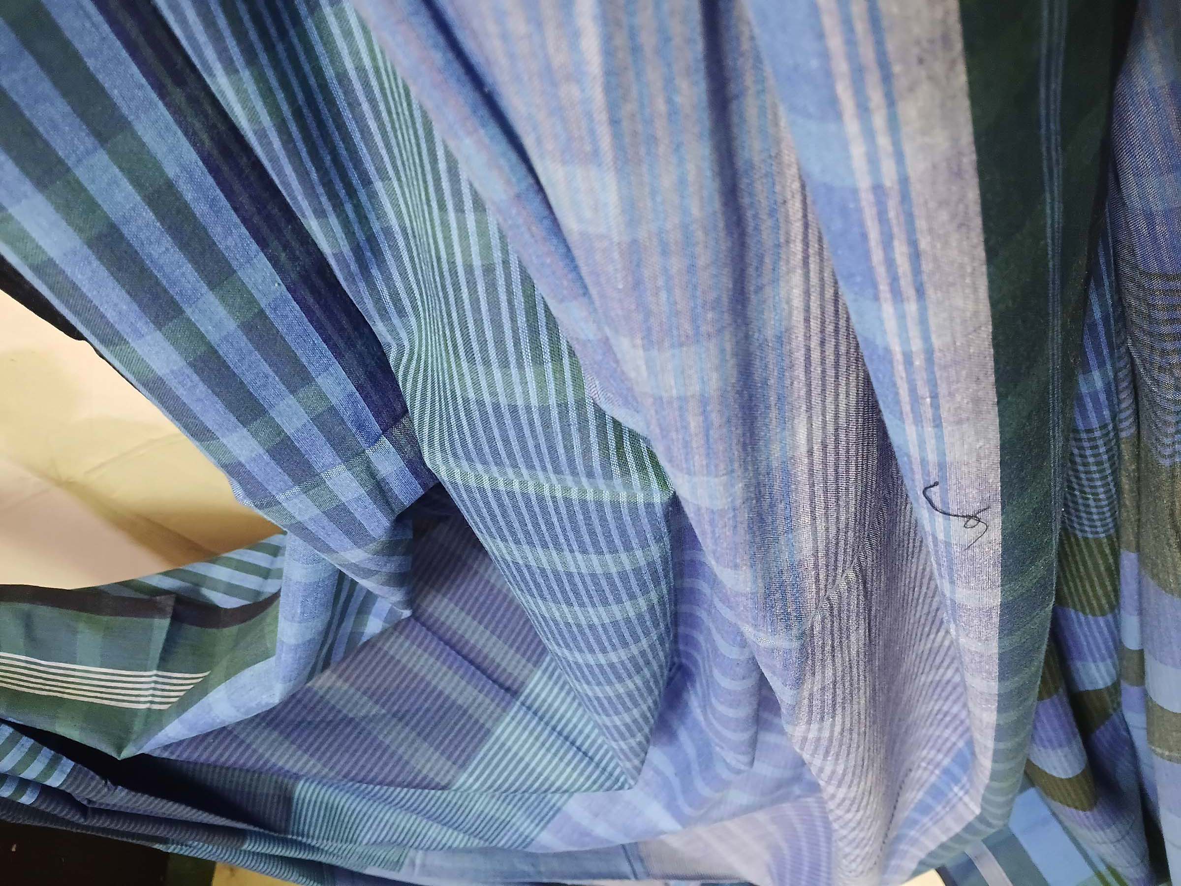 Contemporary Gamchha Cotton Saree – Soft Blue Teal Stripe