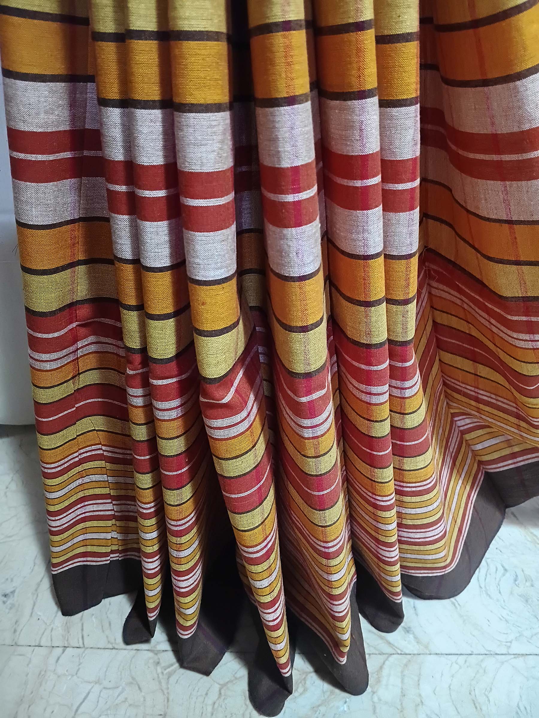 Contemporary Gamchha Cotton Saree – Mustard Red Multistripe