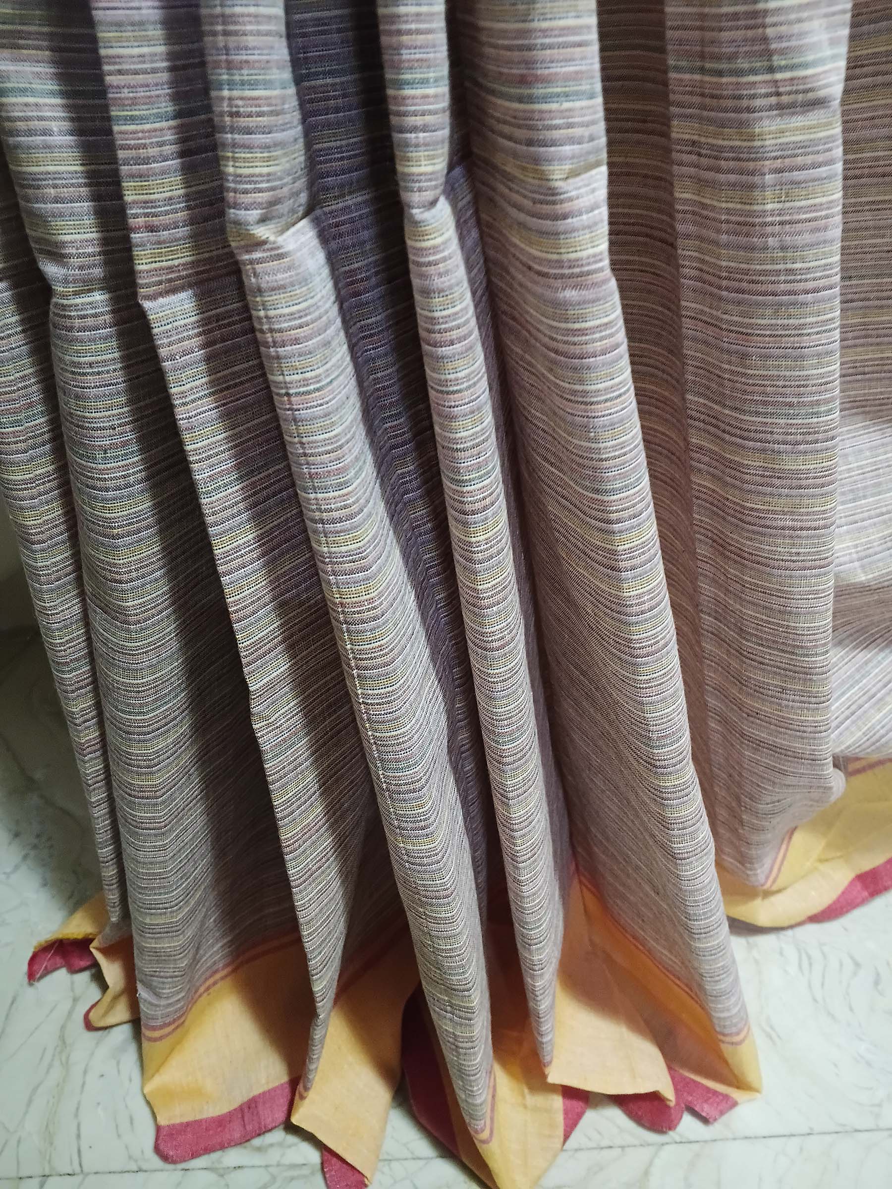 Contemporary Gamchha Cotton Saree – Beige Rose Contrast