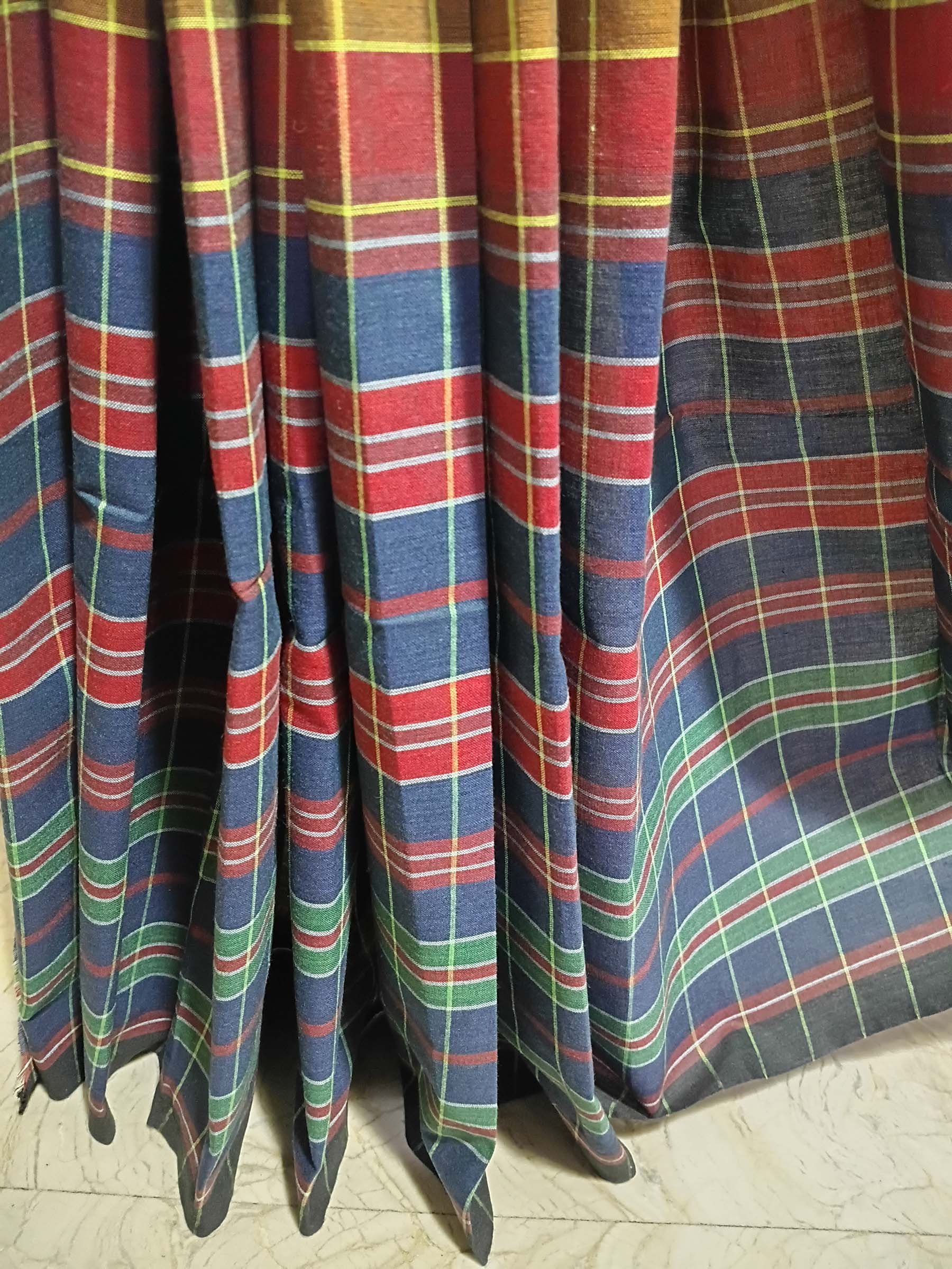 Contemporary Gamchha Cotton Saree – Forest Red Check