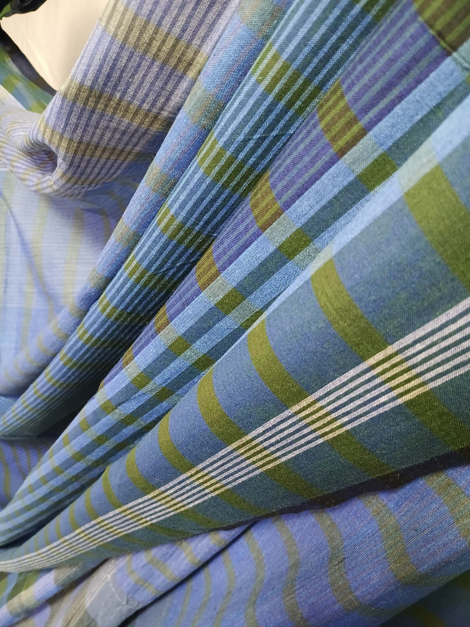 Contemporary Gamchha Cotton Saree – Blue Green Stripe