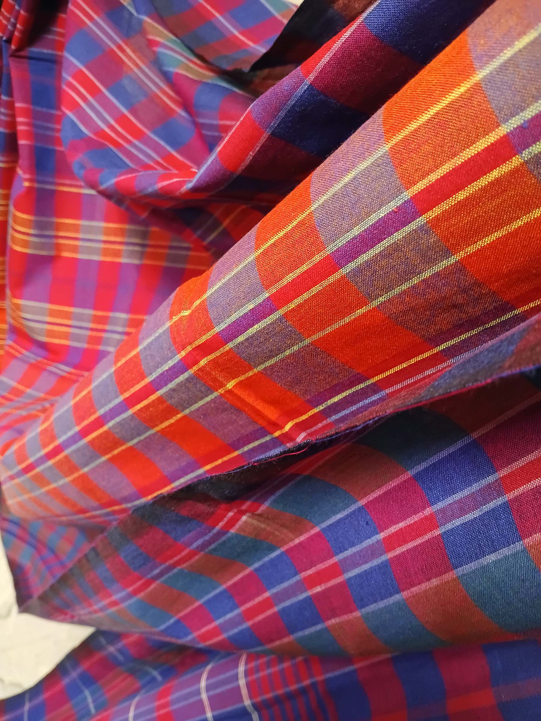 Contemporary Gamchha Cotton Saree – Royal Red Blue Check
