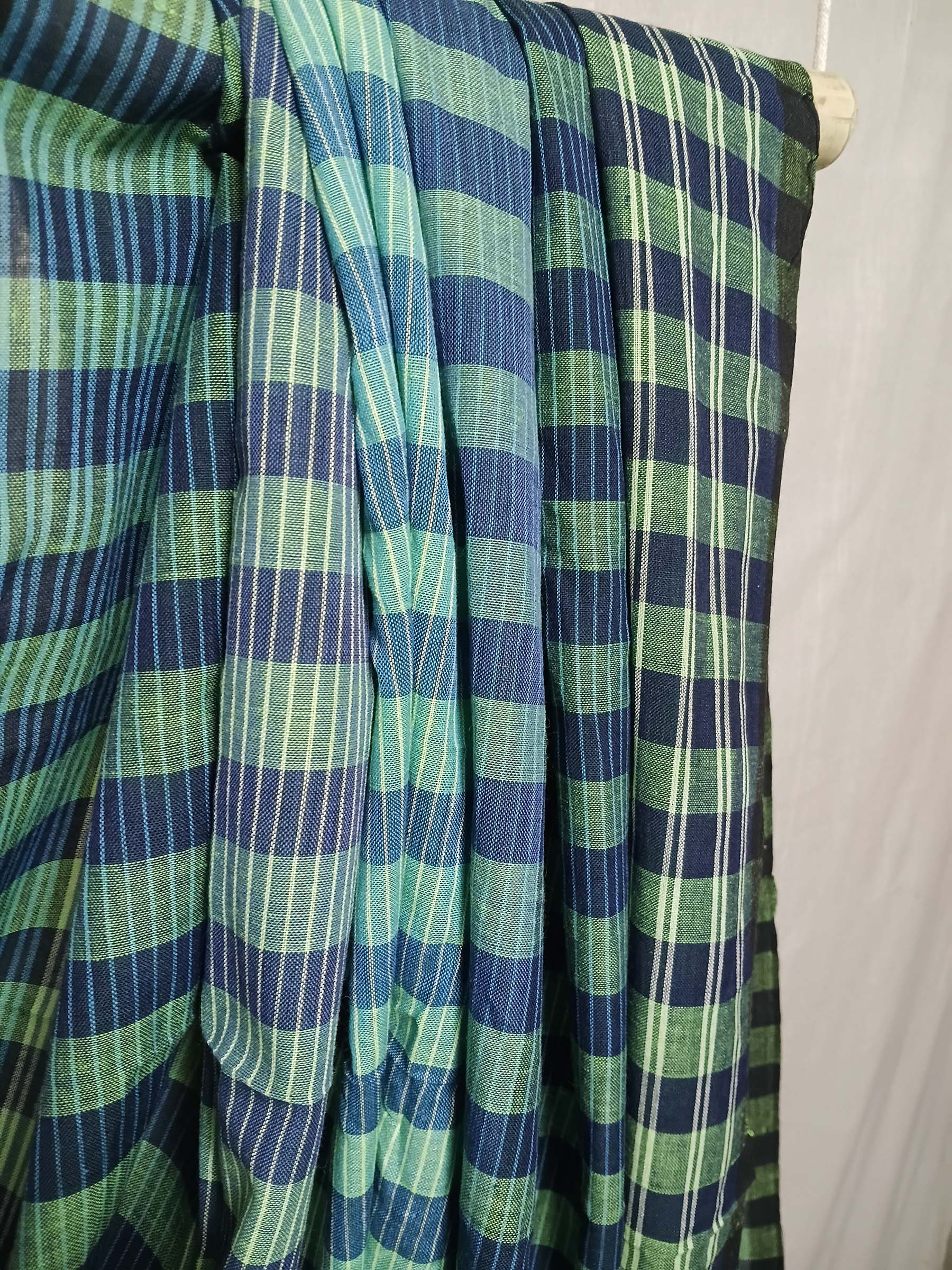 Contemporary Gamchha Cotton Saree – Teal Green Check