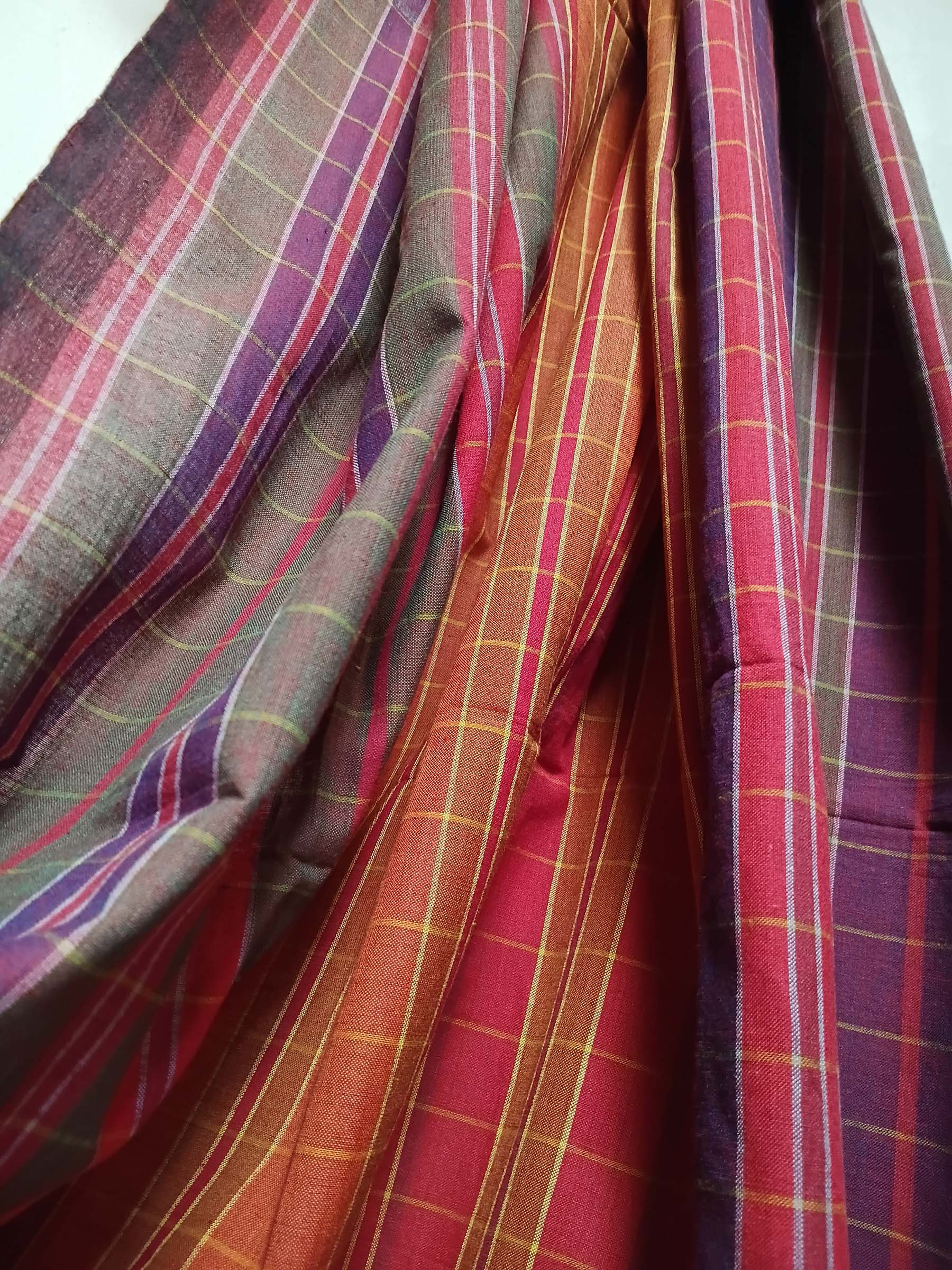 Contemporary Gamchha Cotton Saree – Maroon Red Check