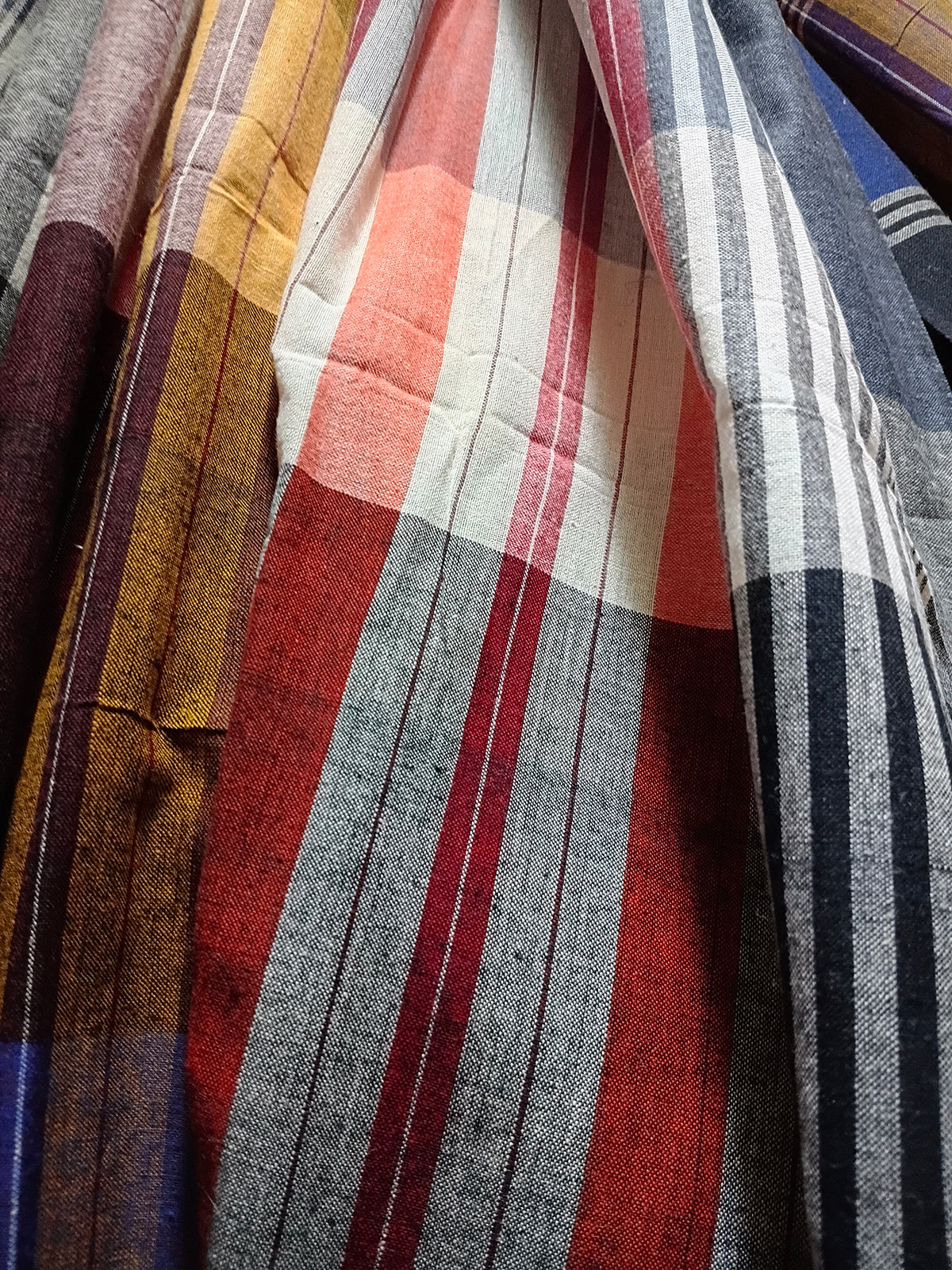 Contemporary Gamchha Cotton Saree – Indigo Blue Multicolor Checks & Stripes