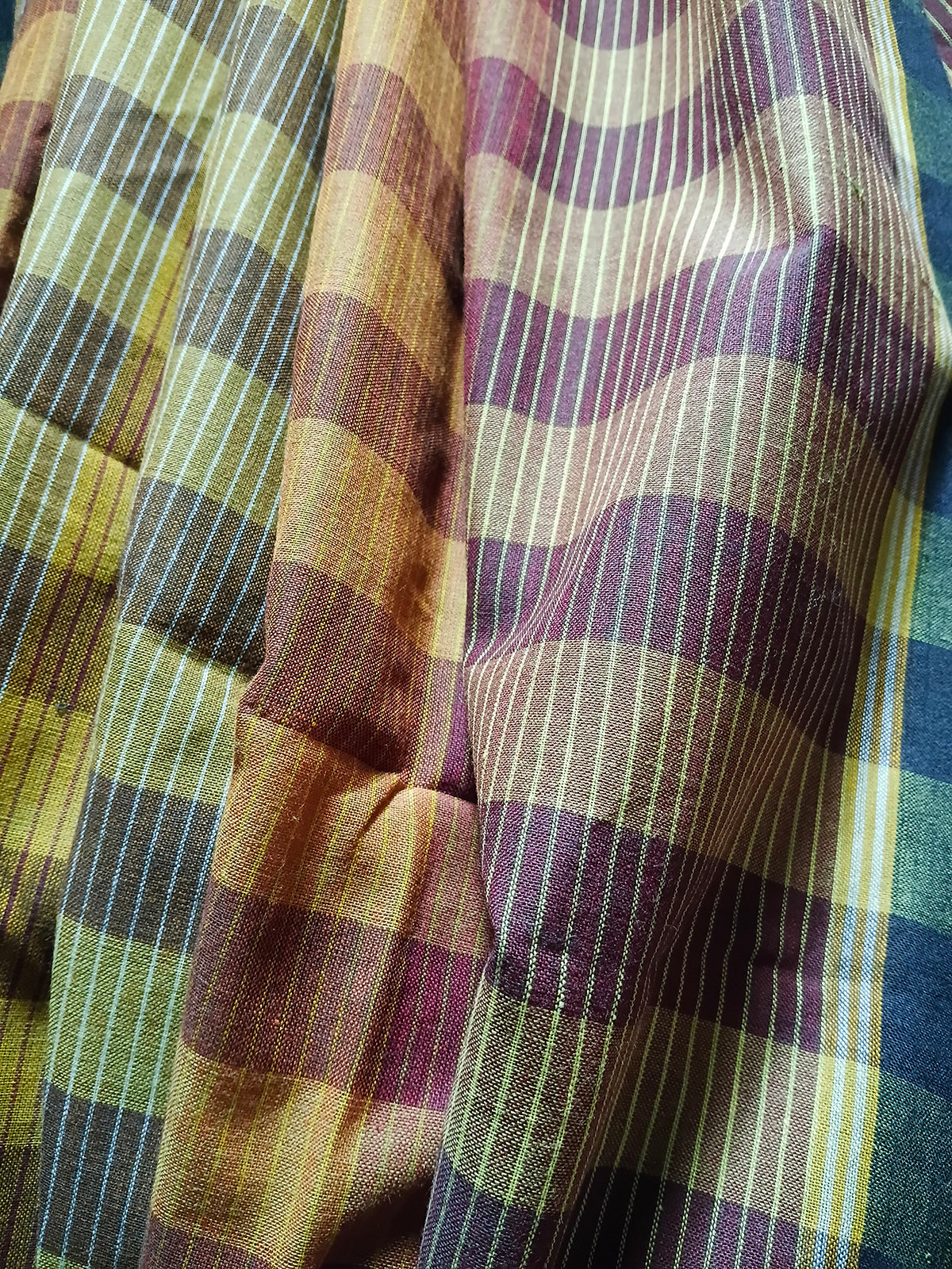 Contemporary Gamchha Cotton Saree – Mustard, Rust & Olive Checks