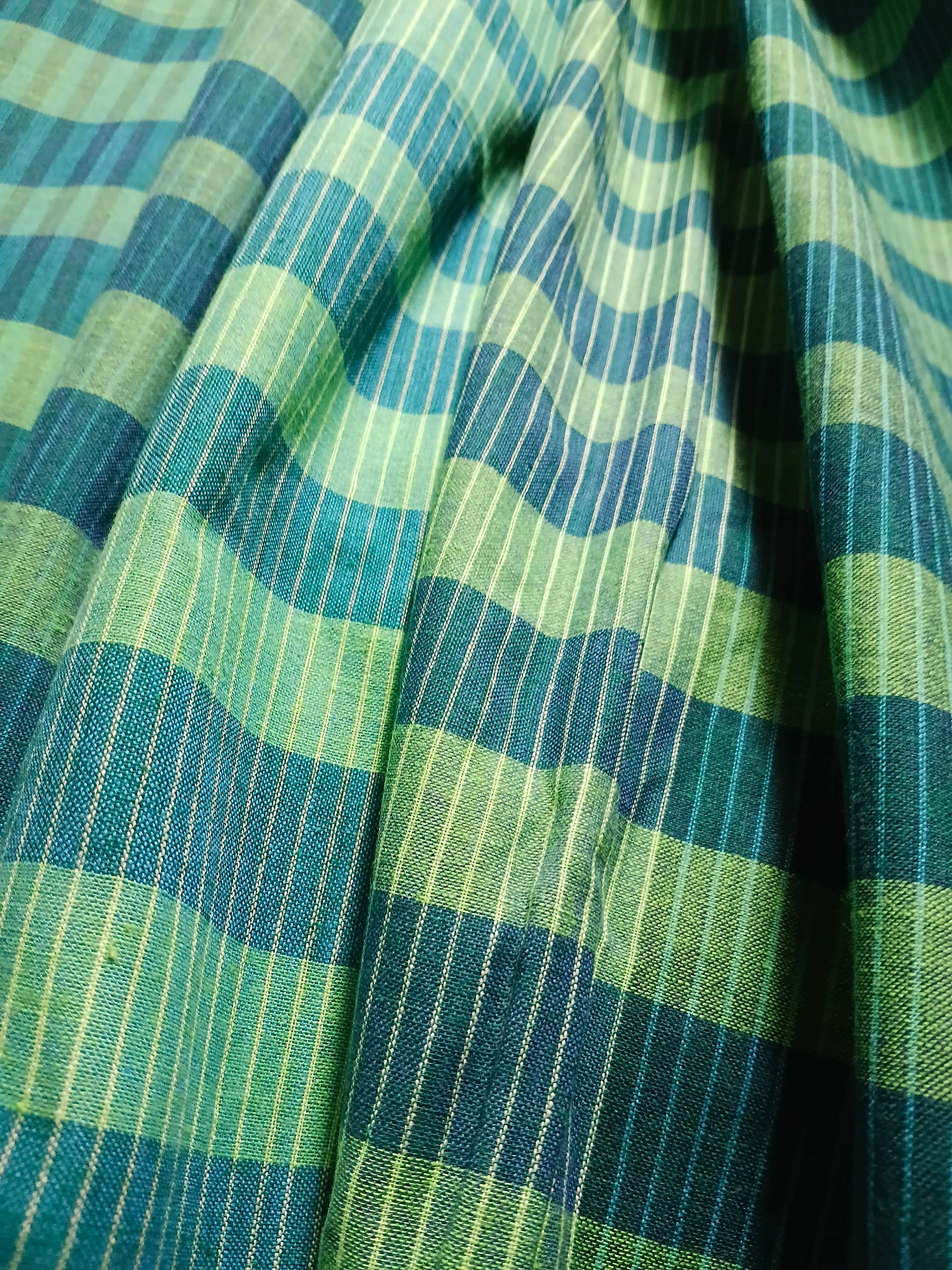 Contemporary Gamchha Cotton Saree – Aqua Green & Deep Blue Checks
