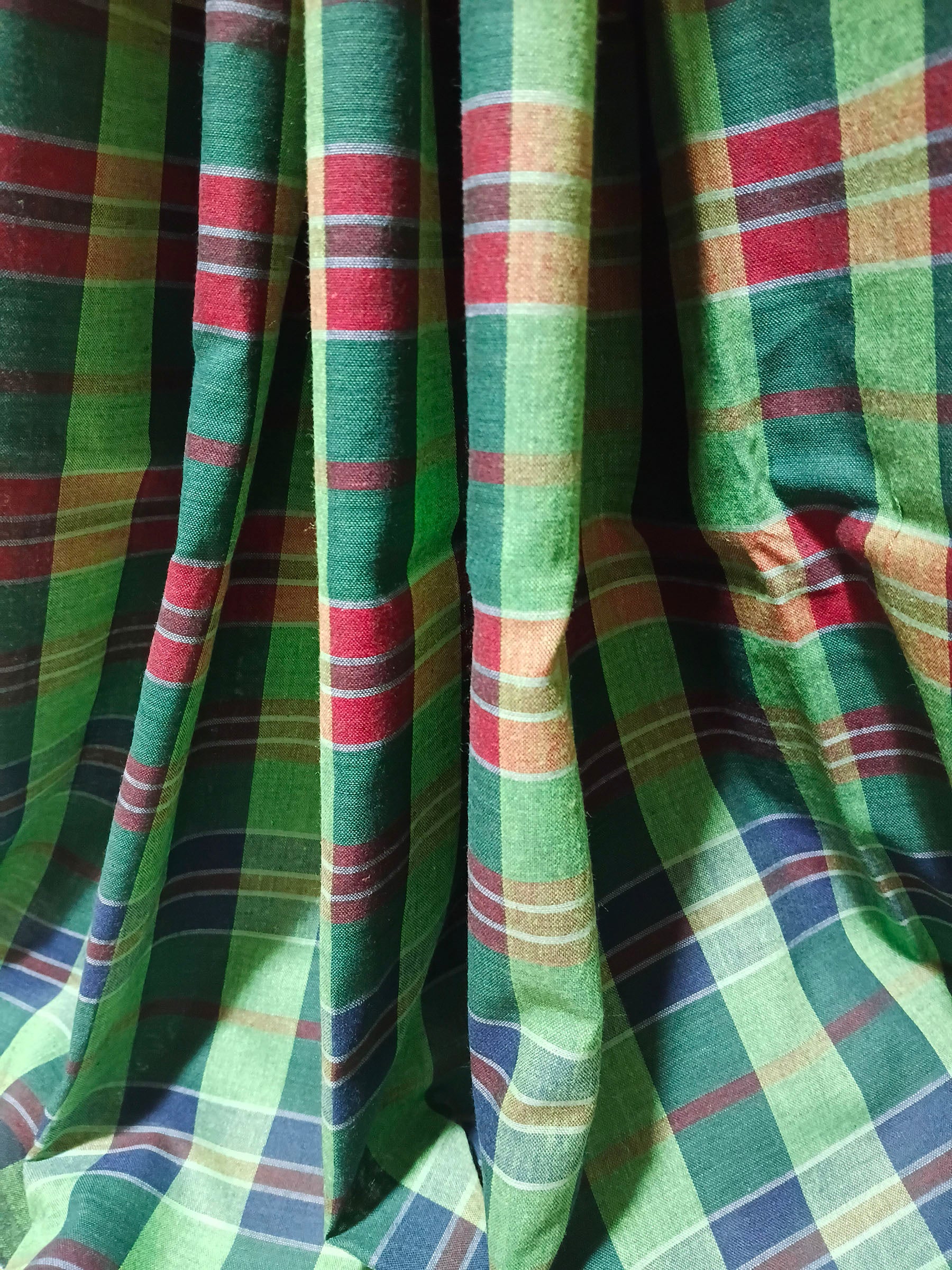 Contemporary Gamchha Cotton Saree – Emerald Green & Multicolour Checked Handloom Saree