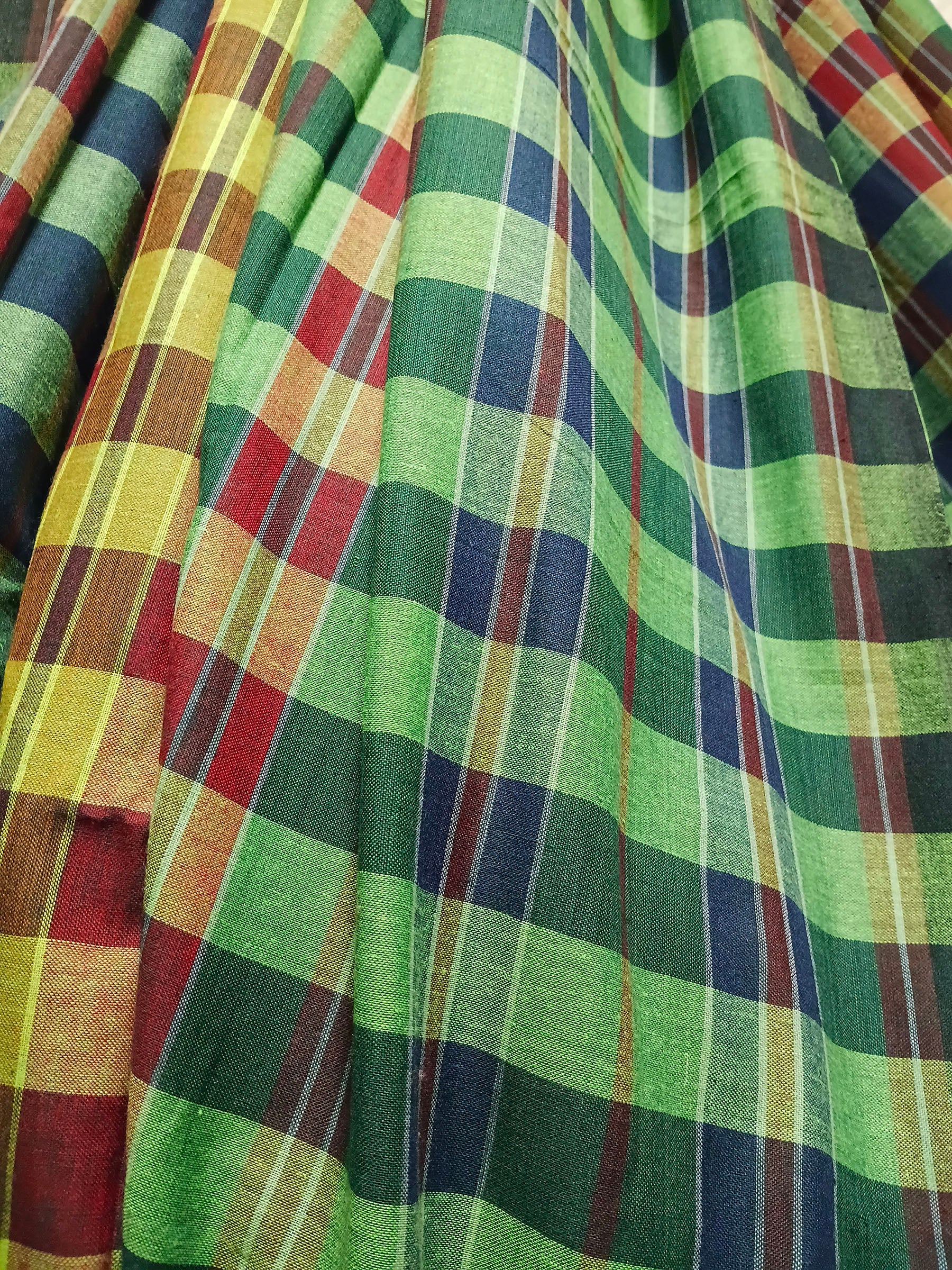 Contemporary Gamchha Cotton Saree – Emerald Green & Multicolour Checked Handloom Saree