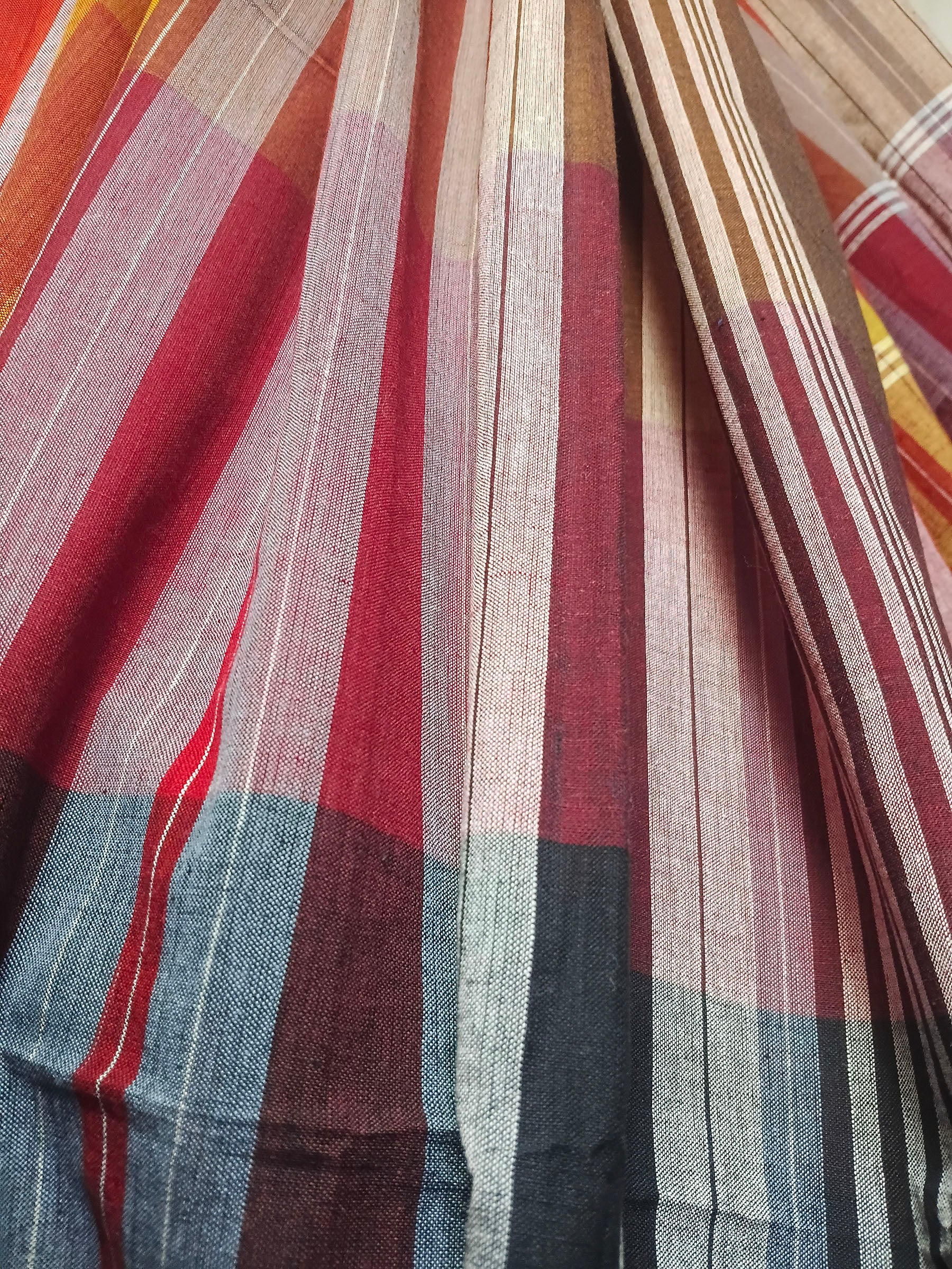 Multicolour Gamchha Cotton Saree – Handwoven Checked Saree in Rust, Plum & Mustard