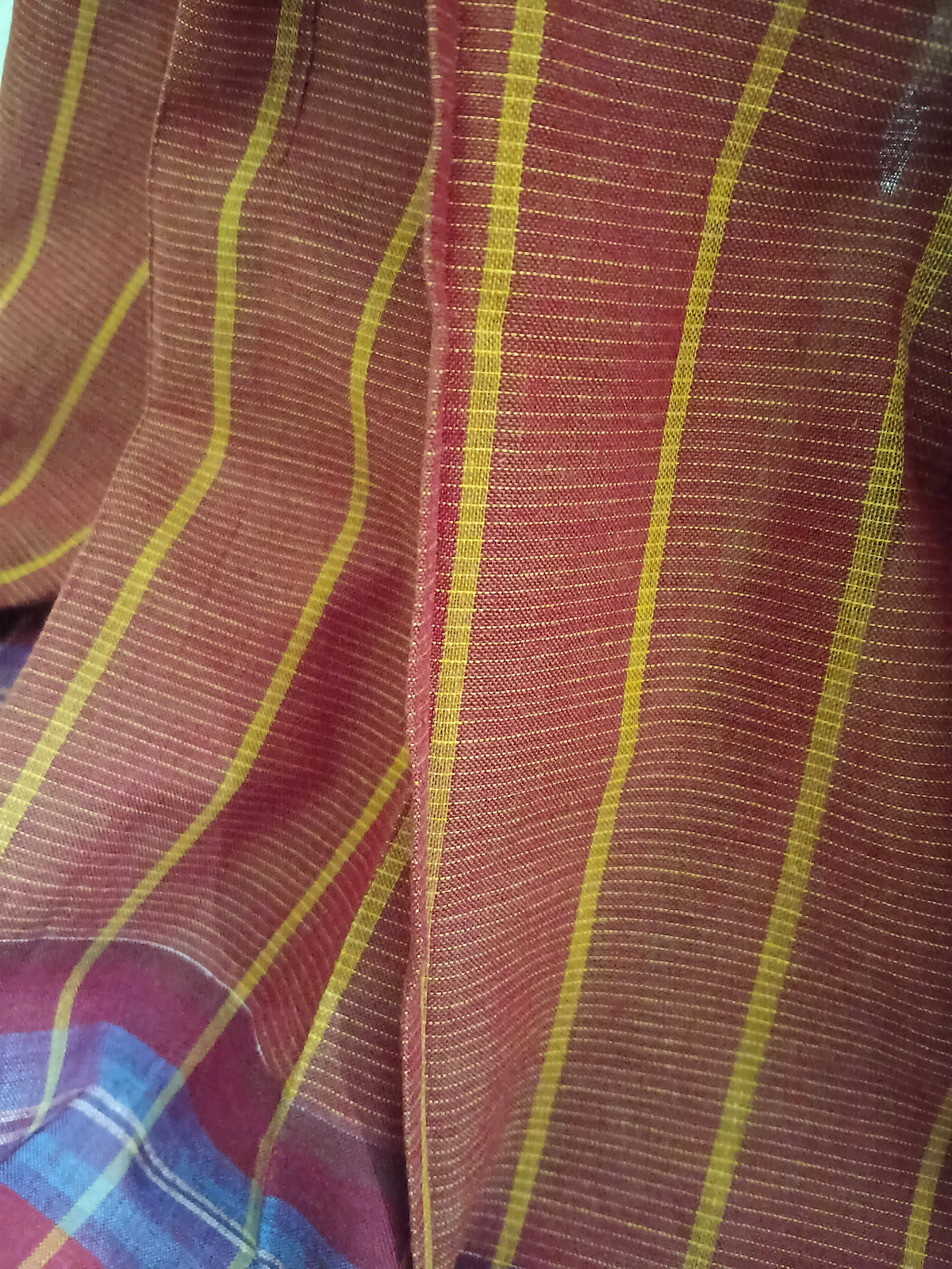 Mustard Maroon Handloom Gamchha Saree