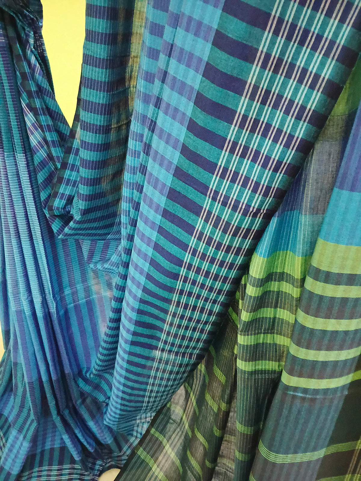 Blue Green Striped Handloom Gamchha Saree