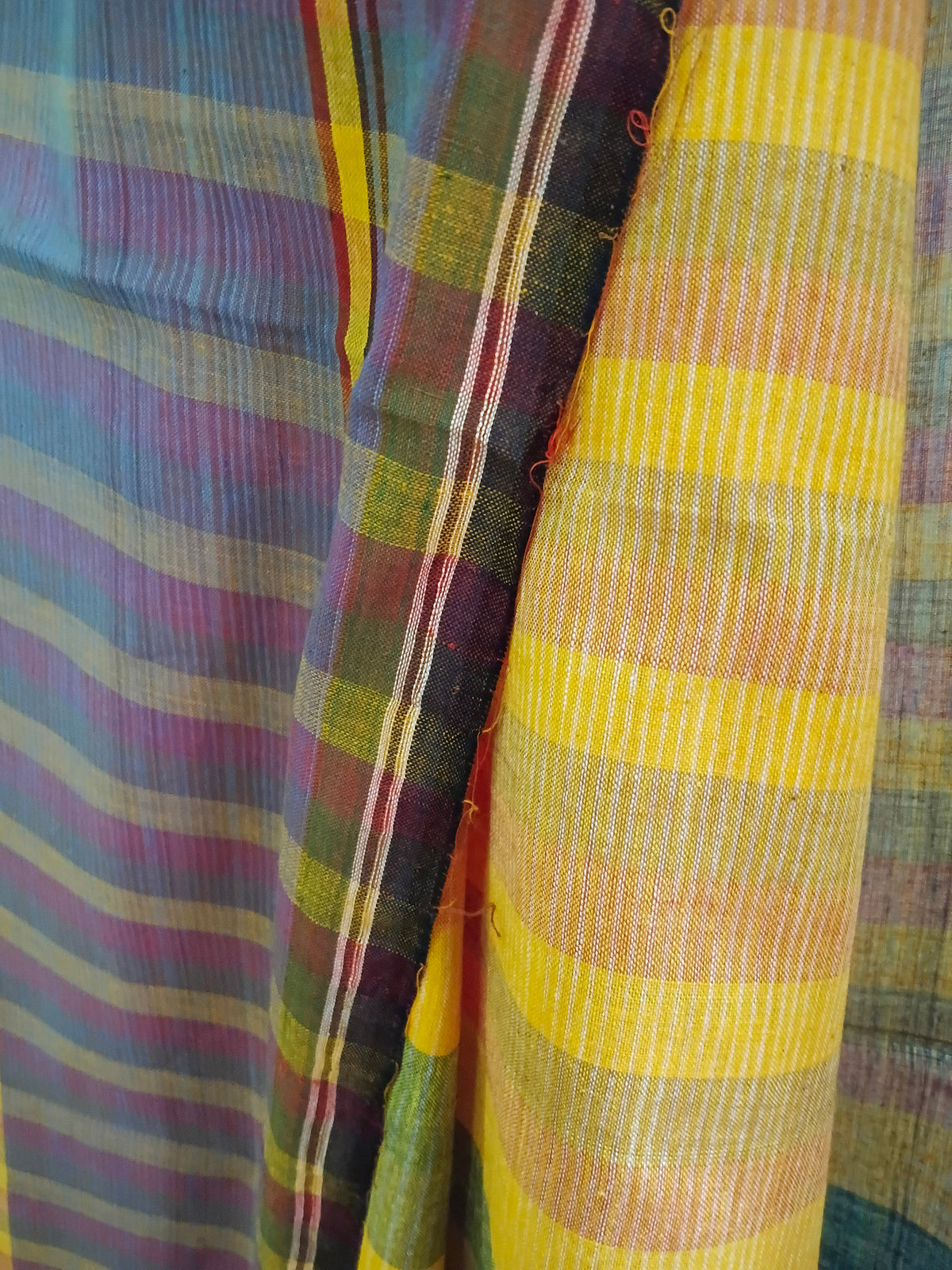Mustard Purple Handloom Gamchha Saree
