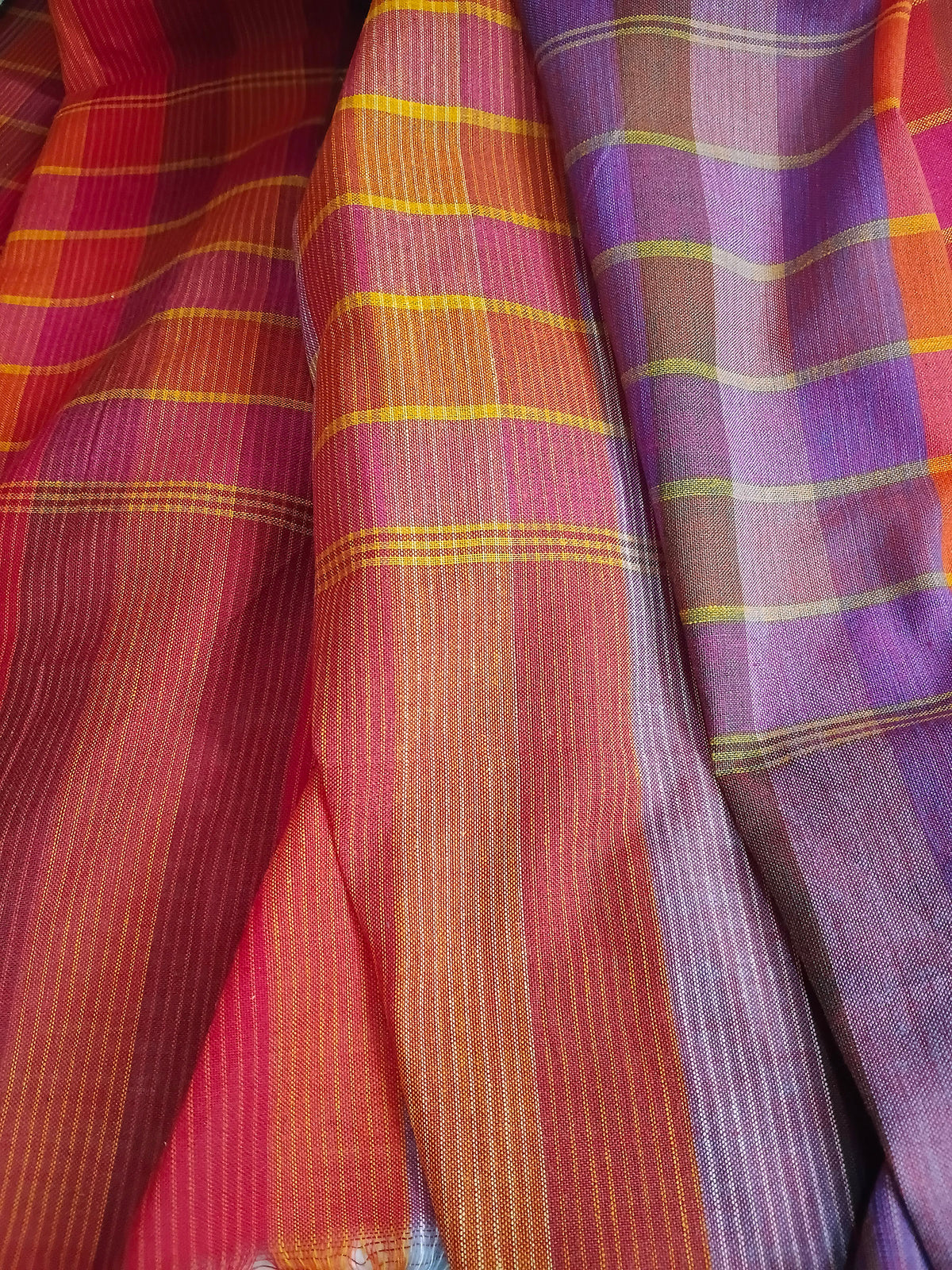 Magenta Purple Multicolour Handloom Gamchha Saree