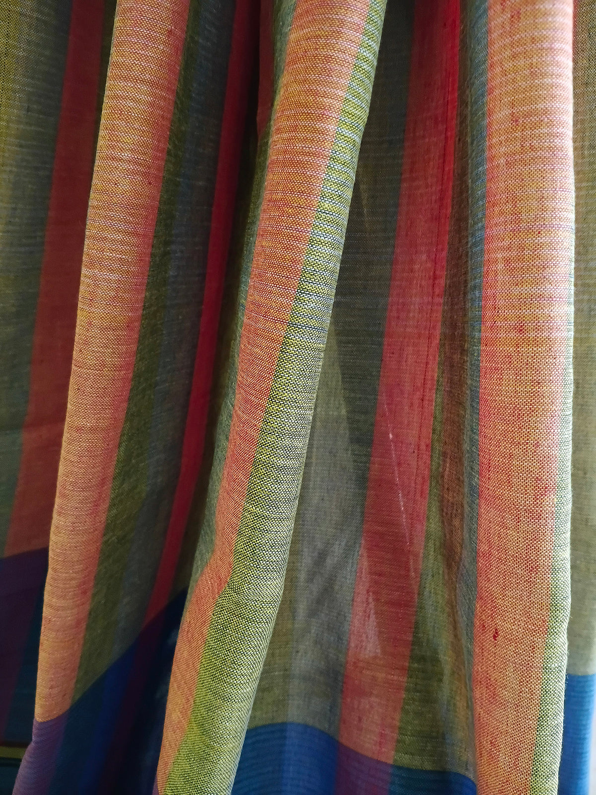 Olive Coral Blue Multicolour Handloom Gamchha Saree