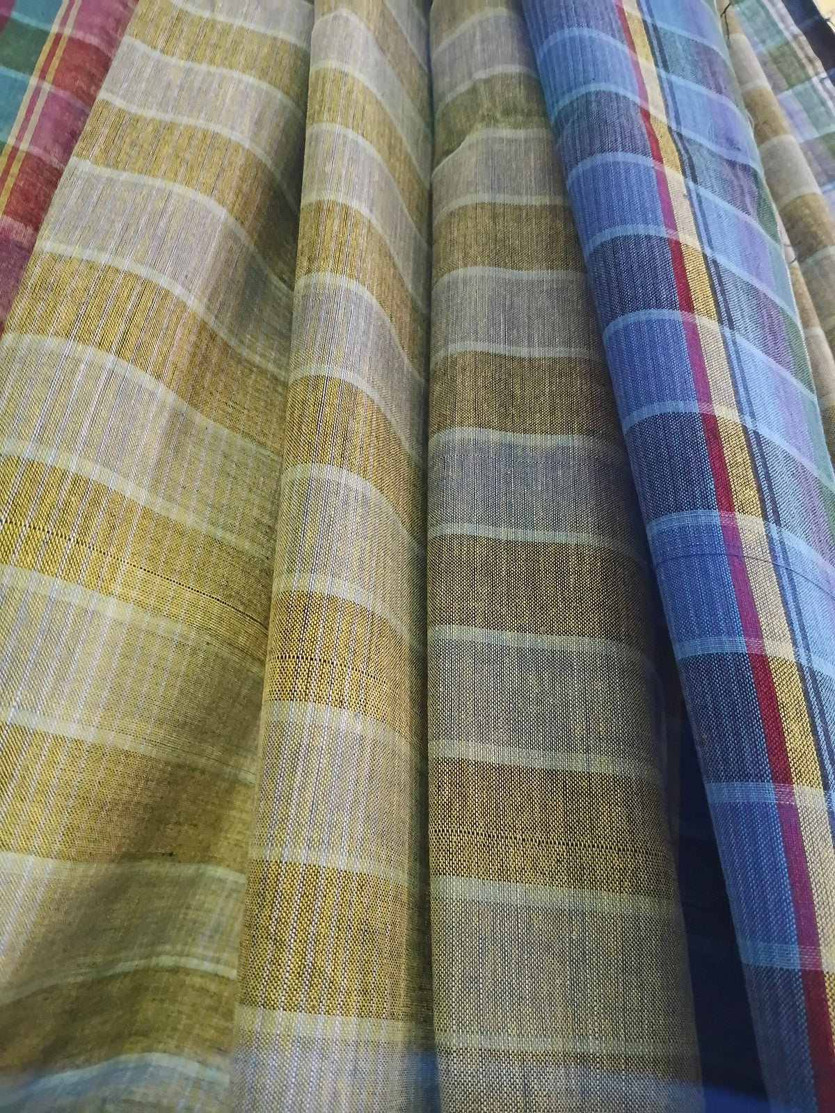 Olive Blue Multicolour Handloom Gamchha Saree