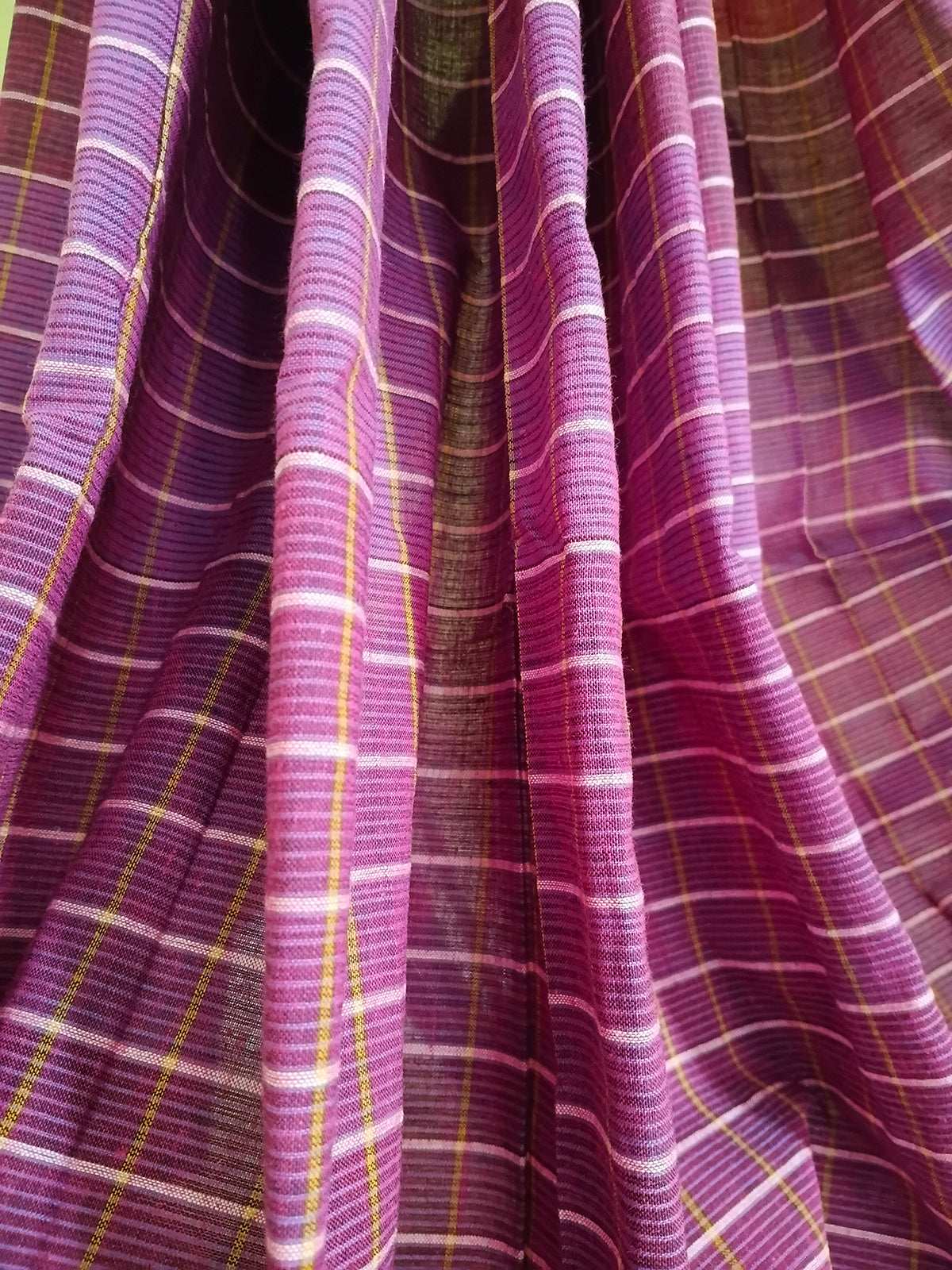 Magenta & Purple Striped Handloom Saree with Fine Checks