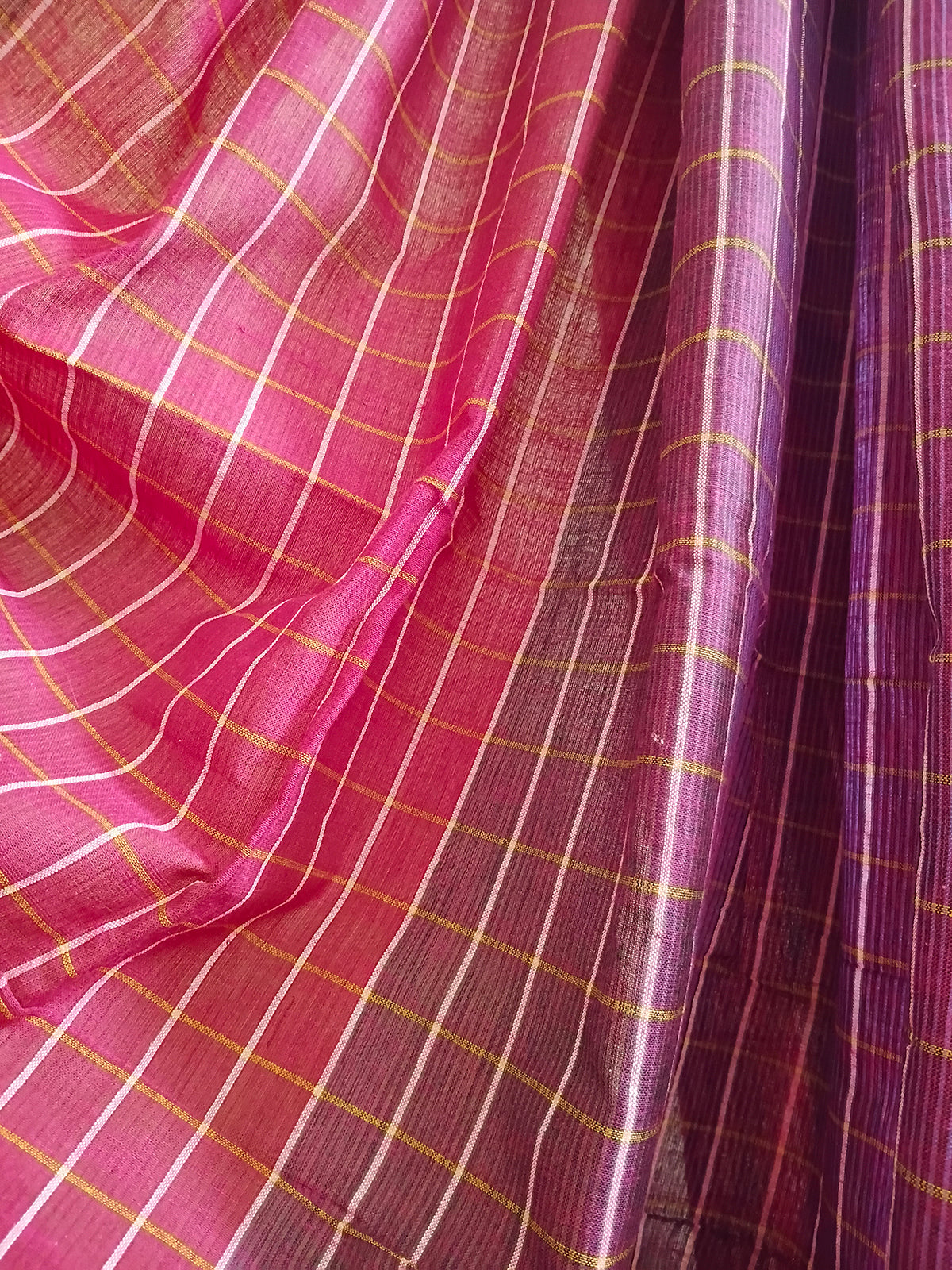 Magenta & Purple Striped Handloom Saree with Fine Checks