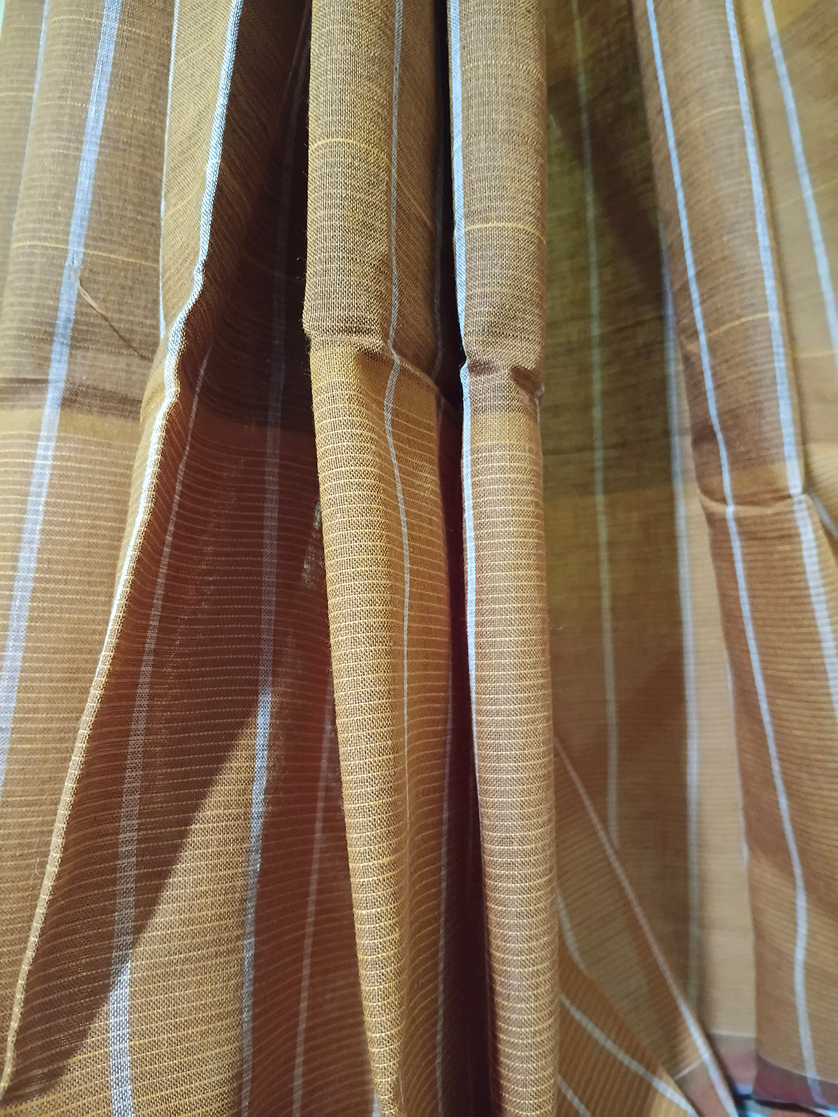 Mustard & Brown Striped Handloom Saree