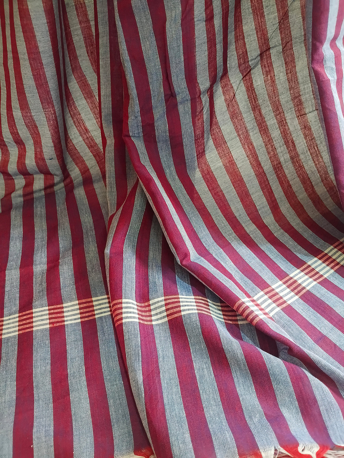 Pink & White Checked Handloom Saree with Striped Pallu