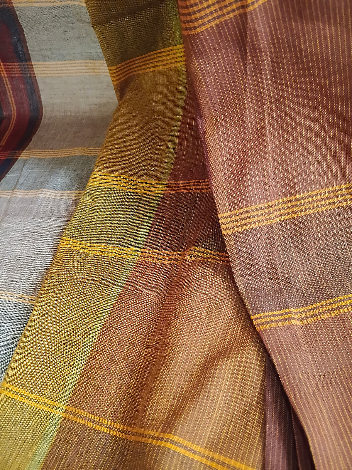 Rust & Pink Striped Handloom Cotton Saree
