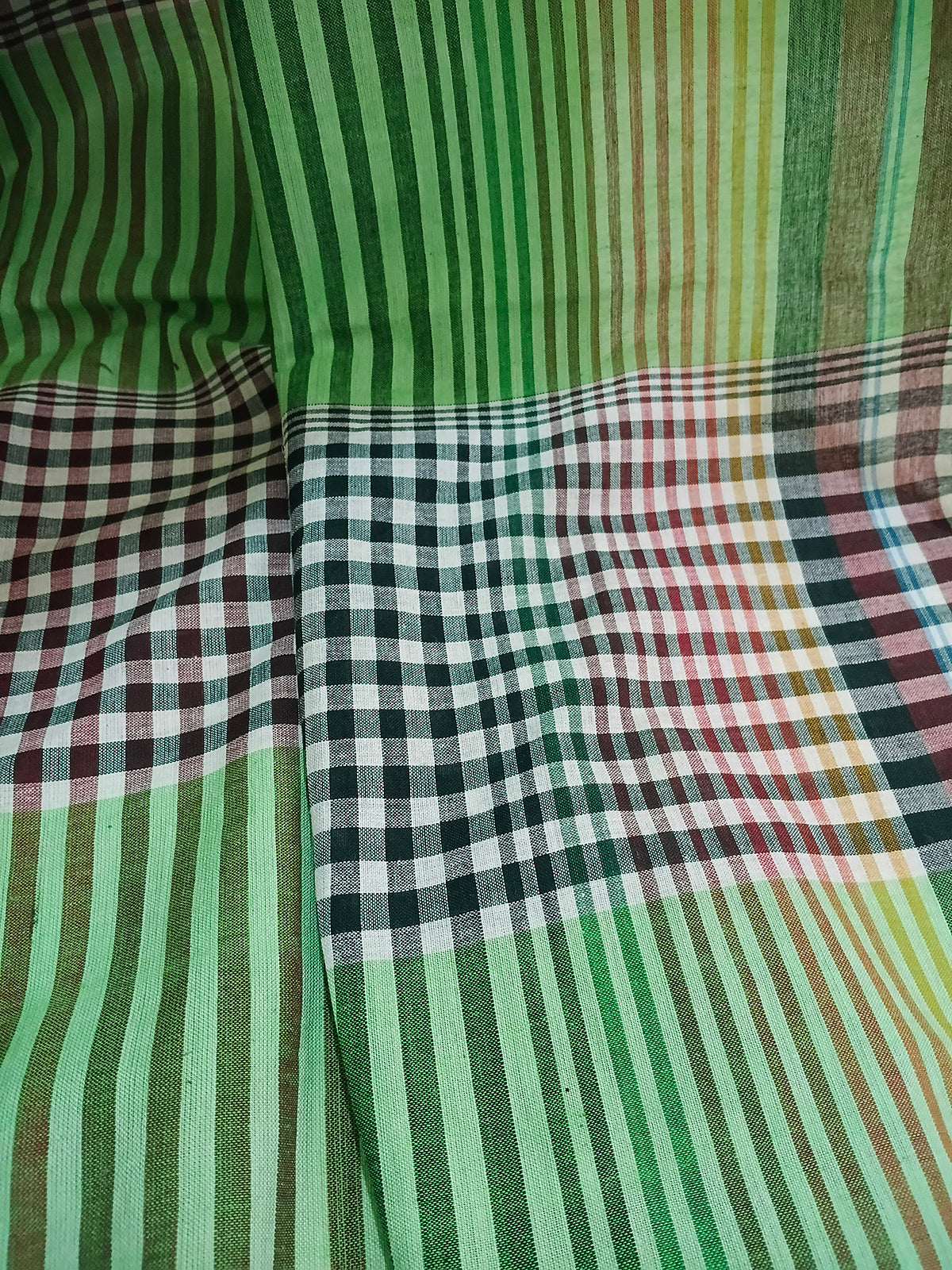 Green Cream Checked Handloom Gamchha Saree