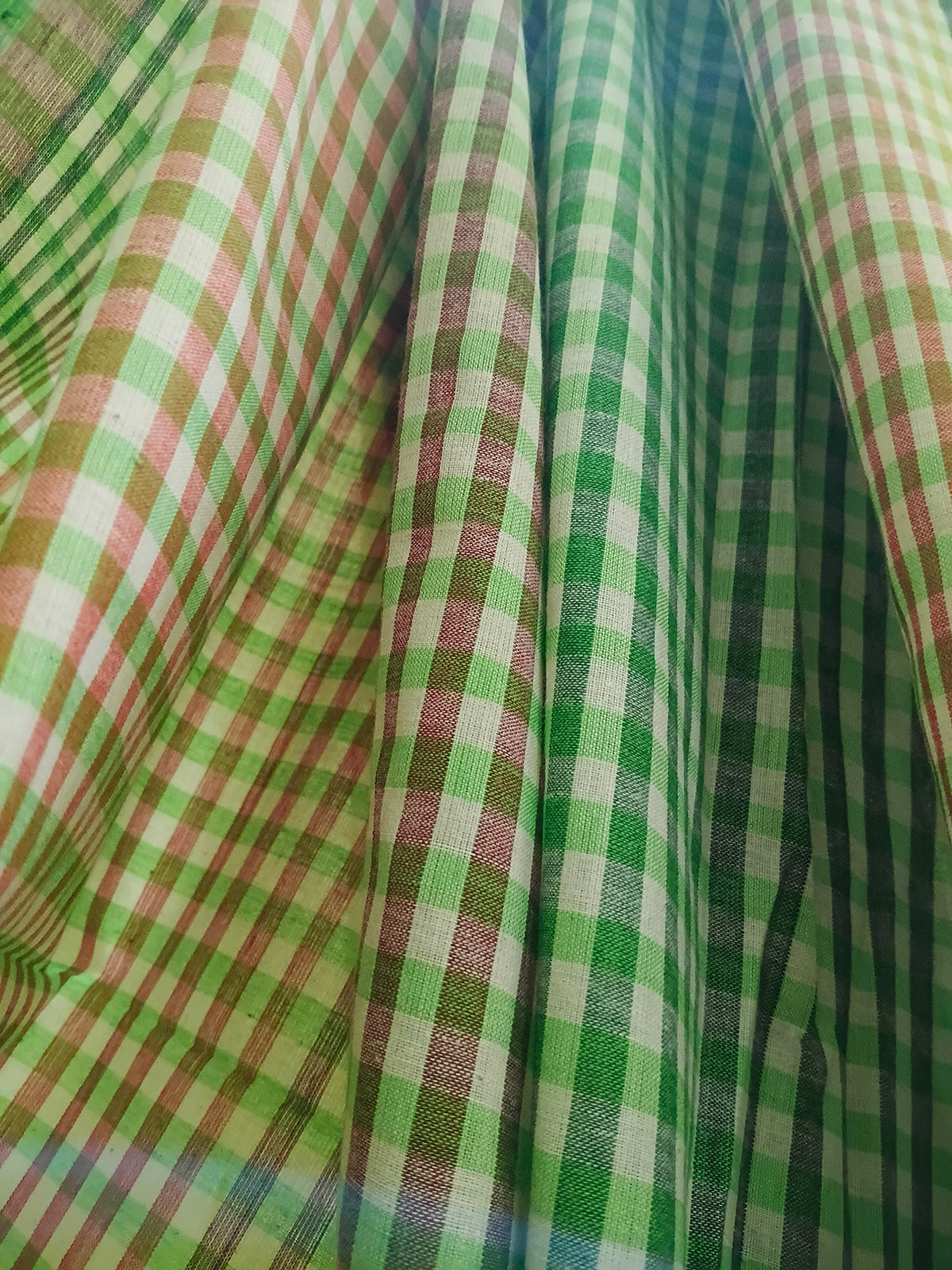 Green Cream Checked Handloom Gamchha Saree