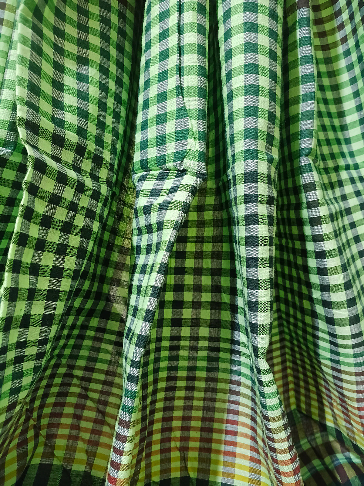 Green & Multicolour Checked Handloom Saree